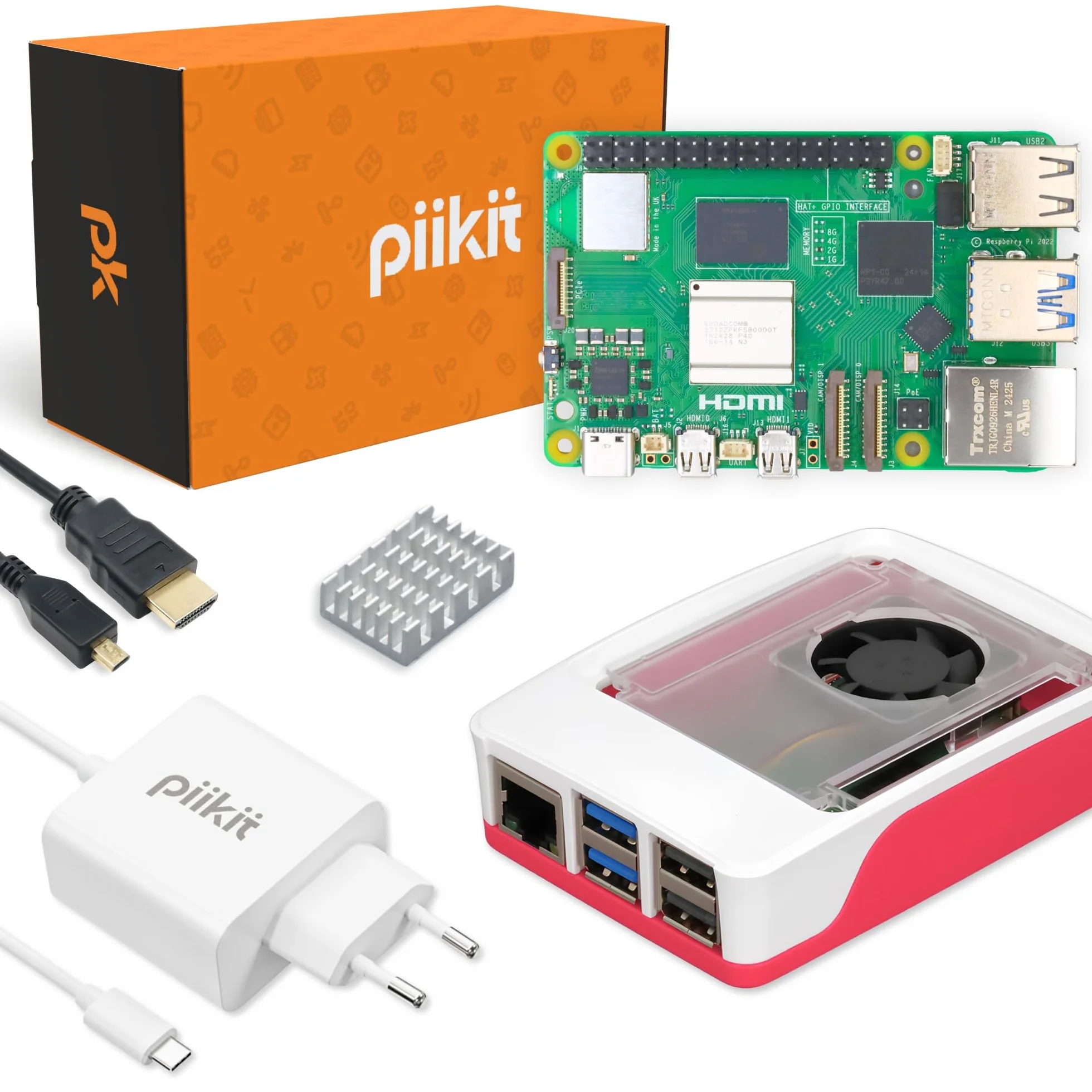 Starter Kit para Raspberry Pi 5 4 GB - Edición Esencial | Fuente de Alimentación 27 W | Caja con Ventilador Integrado y Disipador de Calor | Cable Micro-HDMI 4K 60 Hz