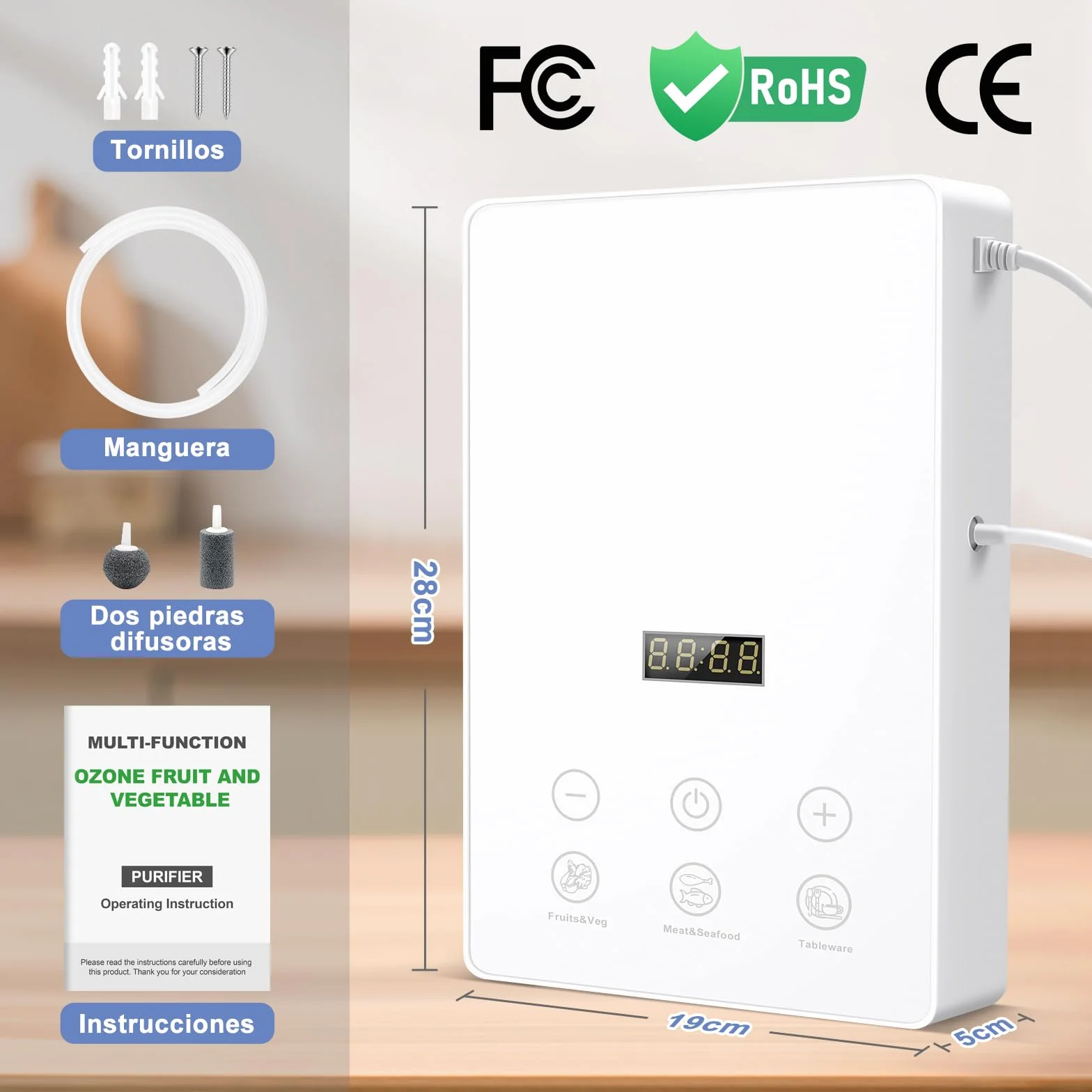 ICARE Ozonizador de agua 1000mg/h con temporizador 60 minutos purificación frutas verduras carne