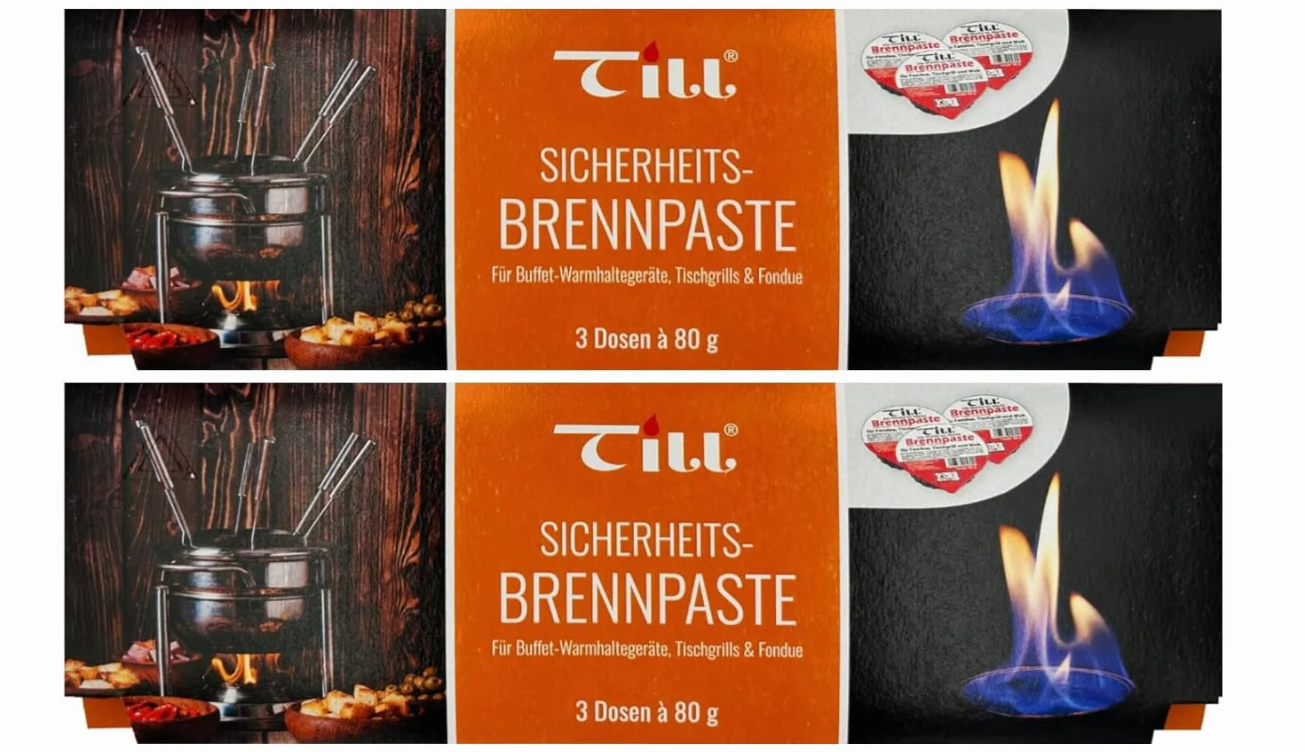 Till Brennpaste - Juego de 2 quemadores de fondue para gel/pasta de fondue (6 tarros de 80 g)