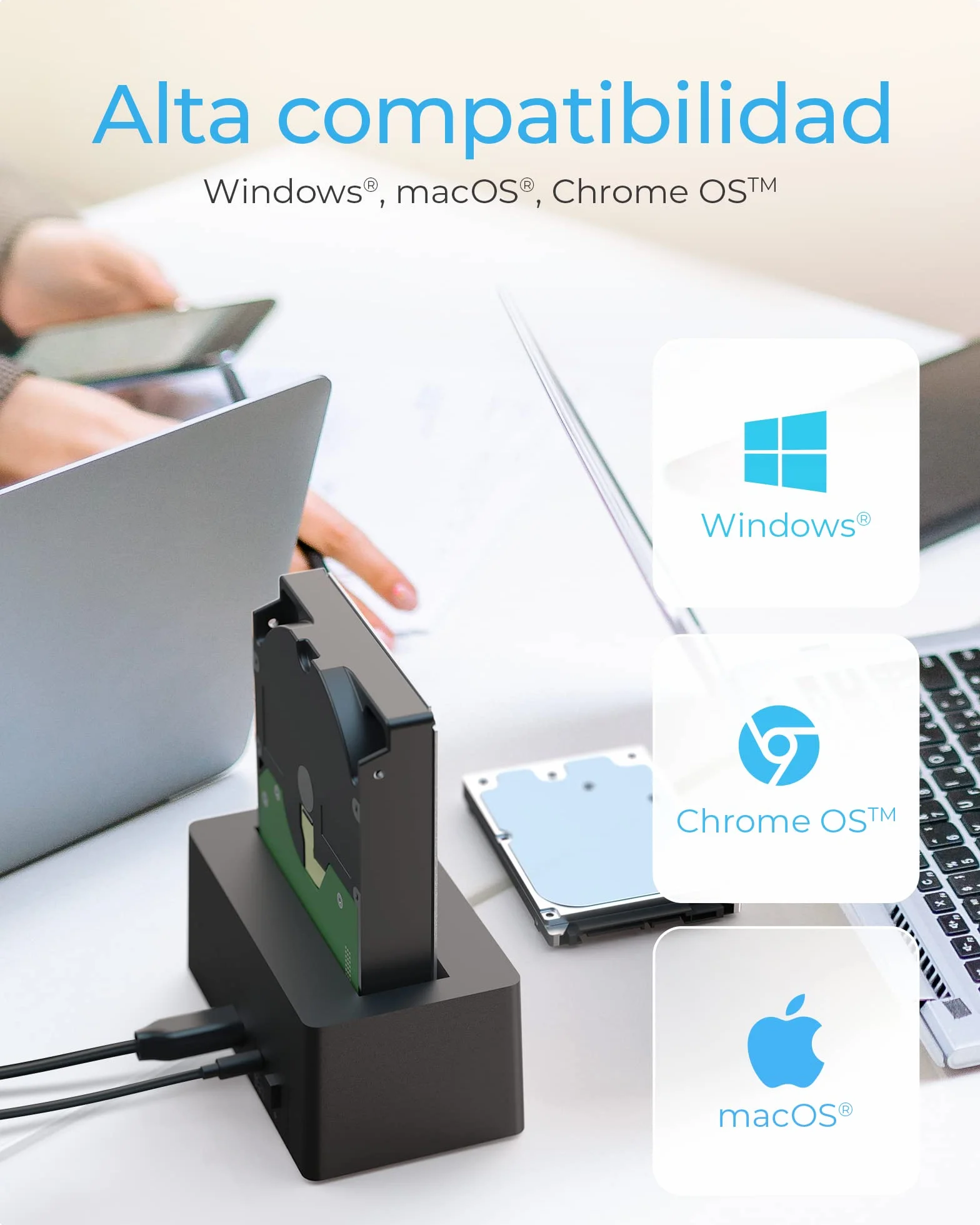Icy Box HDD / Hard Drive Docking Station USB 3.0 para SATA 2.5" & 3.5", Estación de Clonación y Lector de Disco Duro, Adaptador, Externo, Negro, IB-1121-U3