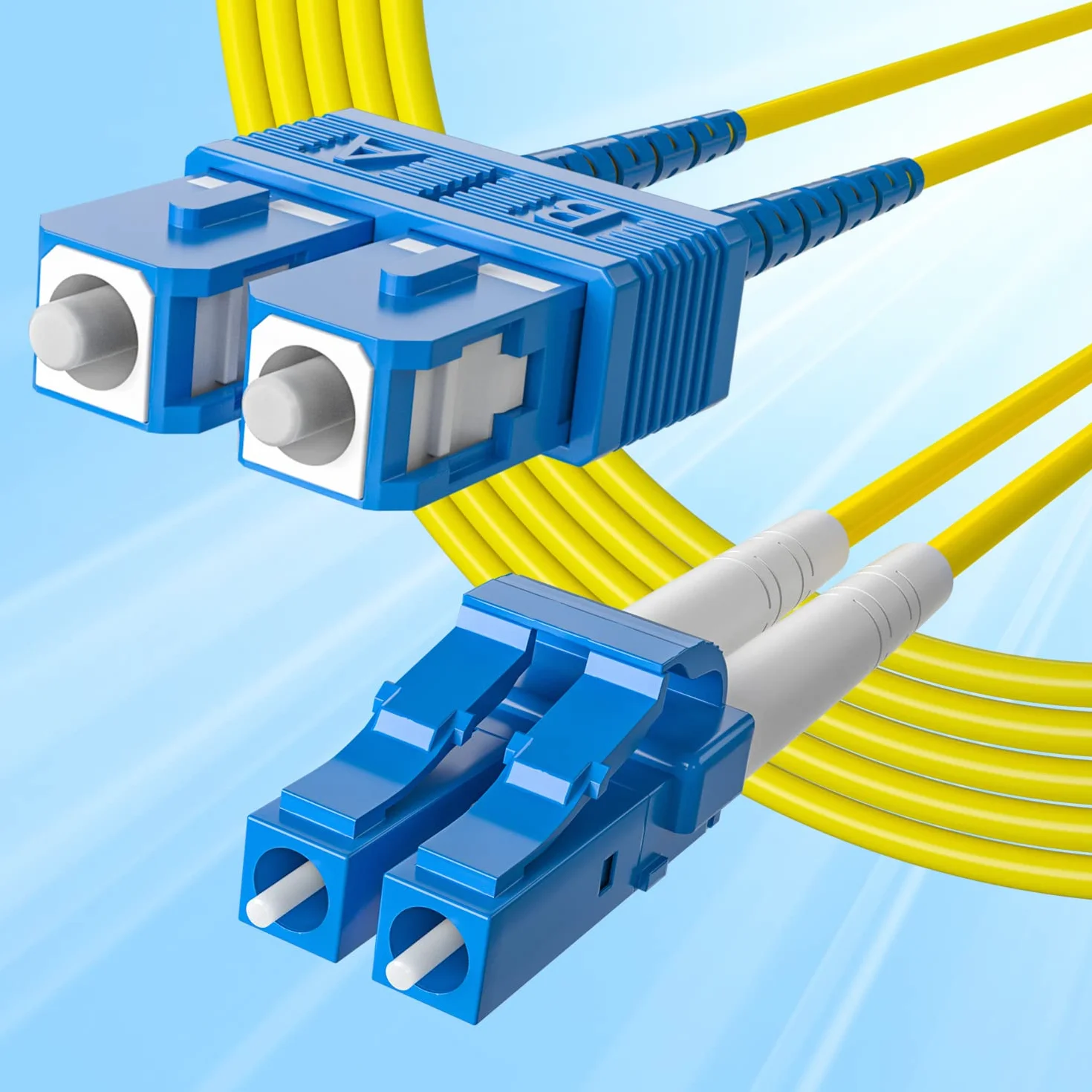 10Gtek Fiber Patch Cable - LC to SC OS2 1G/10G Singlemode Jumper Duplex 9/125 LSZH Fiber Optic Cord, Yellow, 3-Meter(9.8-ft), 2-Pack