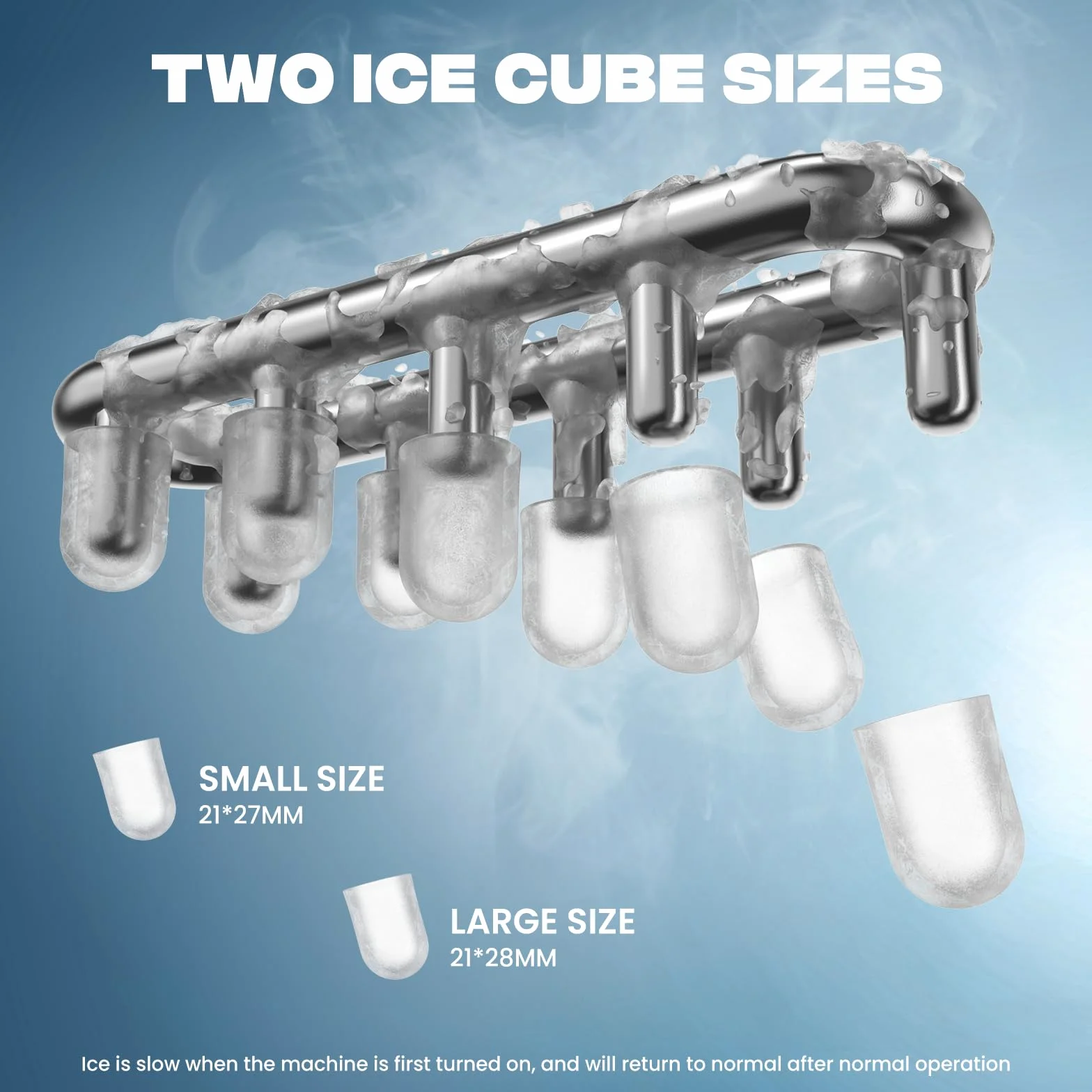 Máquina de Hielo Portátil 15kg/24h, 9 Cubitos en 6 Min, 2 Tamaños, Autolimpieza, Incluye Pala y Cesta, Negro/Acero