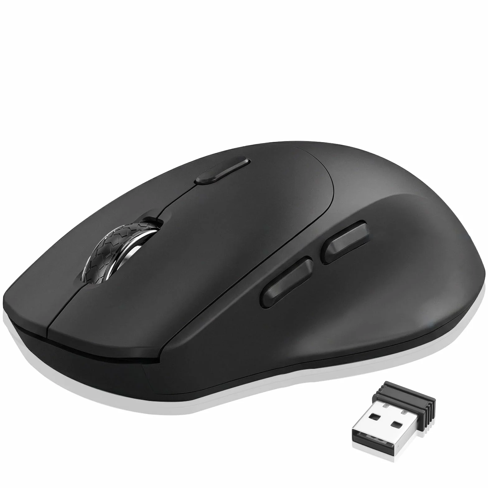Ratón inalámbrico ergonómico, botones laterales, 2400 DPI, ratón inalámbrico silencioso y antideslizante, 2,4 GHz con receptor USB, 6 botones, apto para laptop, PC, Chromebook y Windows, color negro