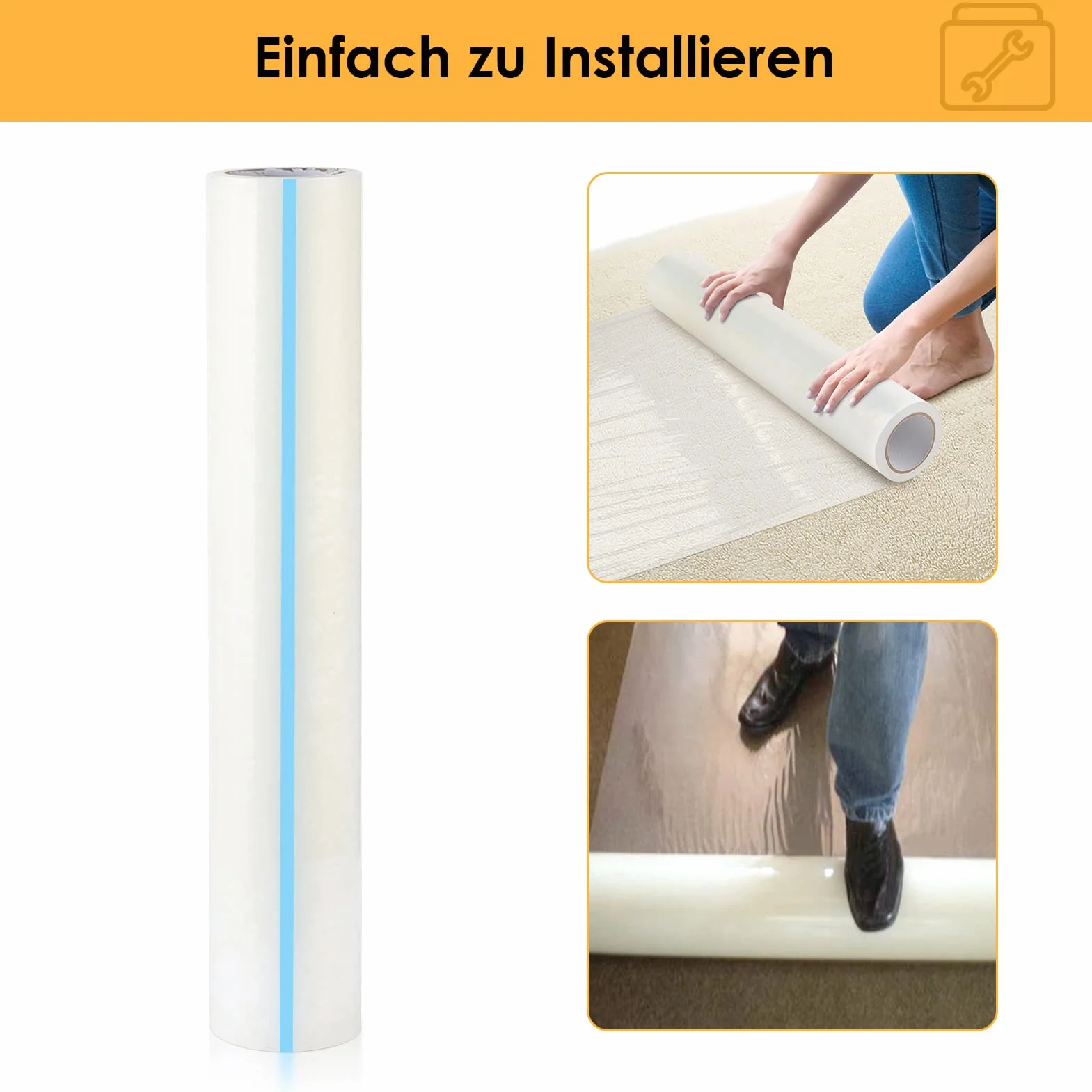 Película protectora de suelo 60 cm x 100 m transparente autoadhesiva PE resistente al agua