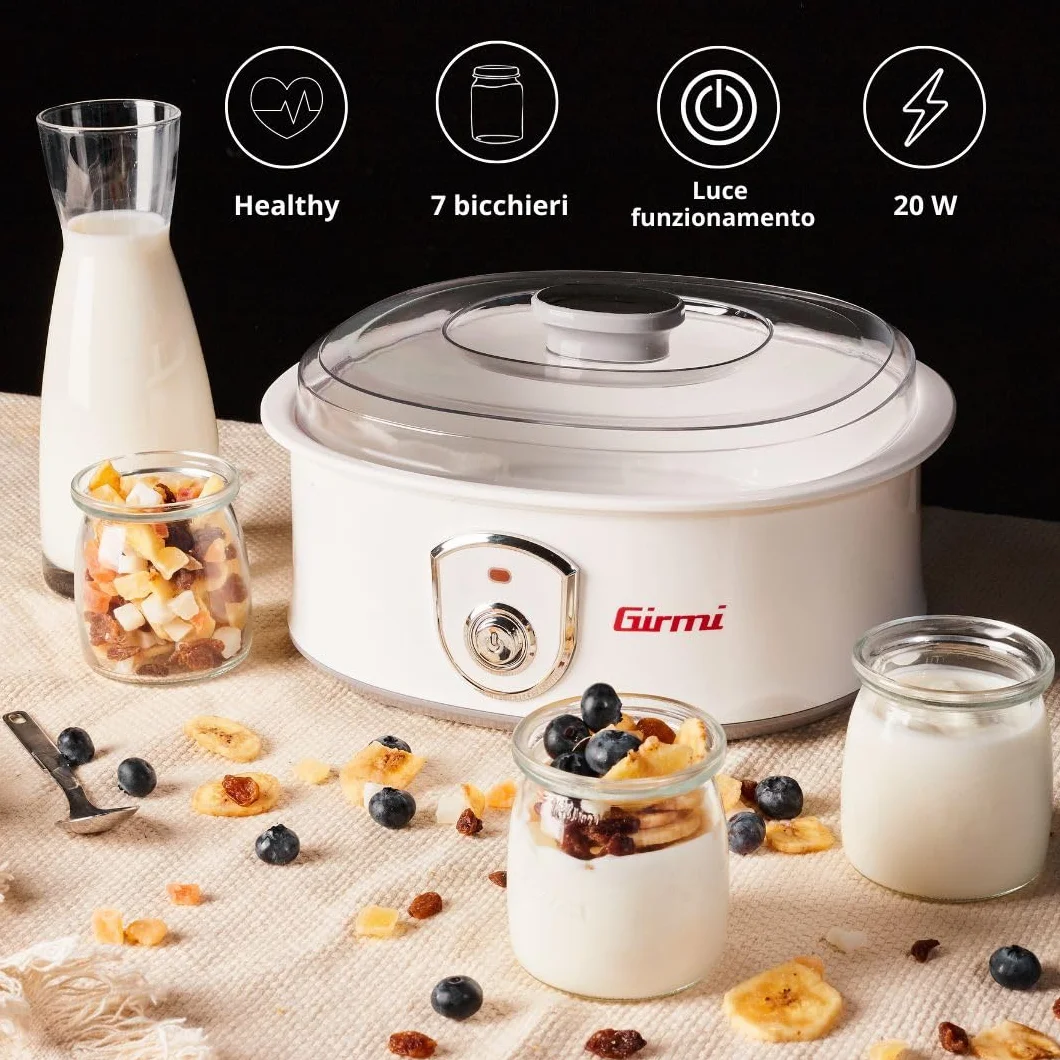 Girmi YG03 Yogurtera, 7 tarros de cristal 180 ml, 20 W, 42-50° C, blanco