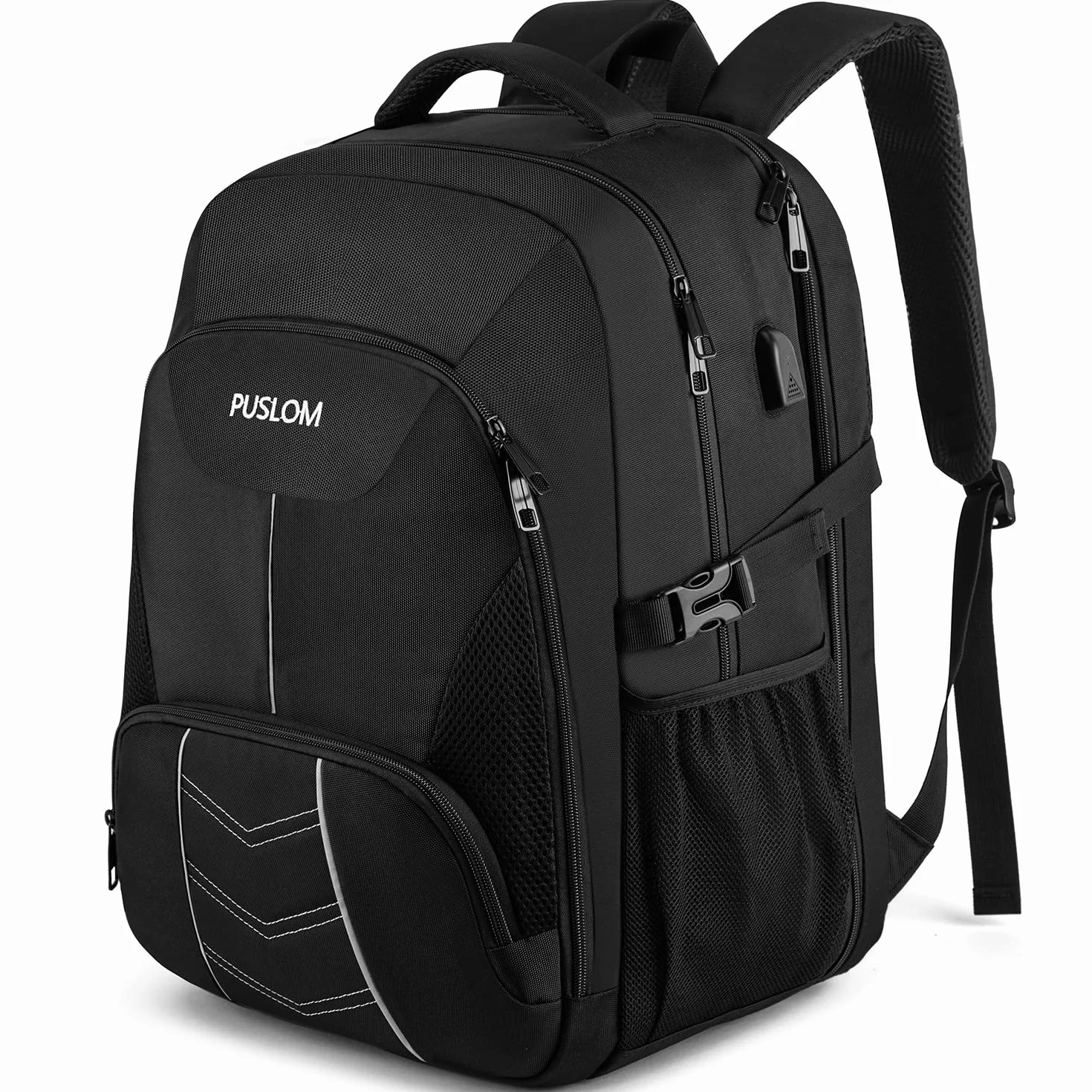 PUSLOM Mochila Hombre Grande, Impermeable Mochila para ordenadores portátiles de 18.4 pulgadas con Puerto USB Antirrobo Bolsa para Negocio Diario Viaje Escolares, Negro