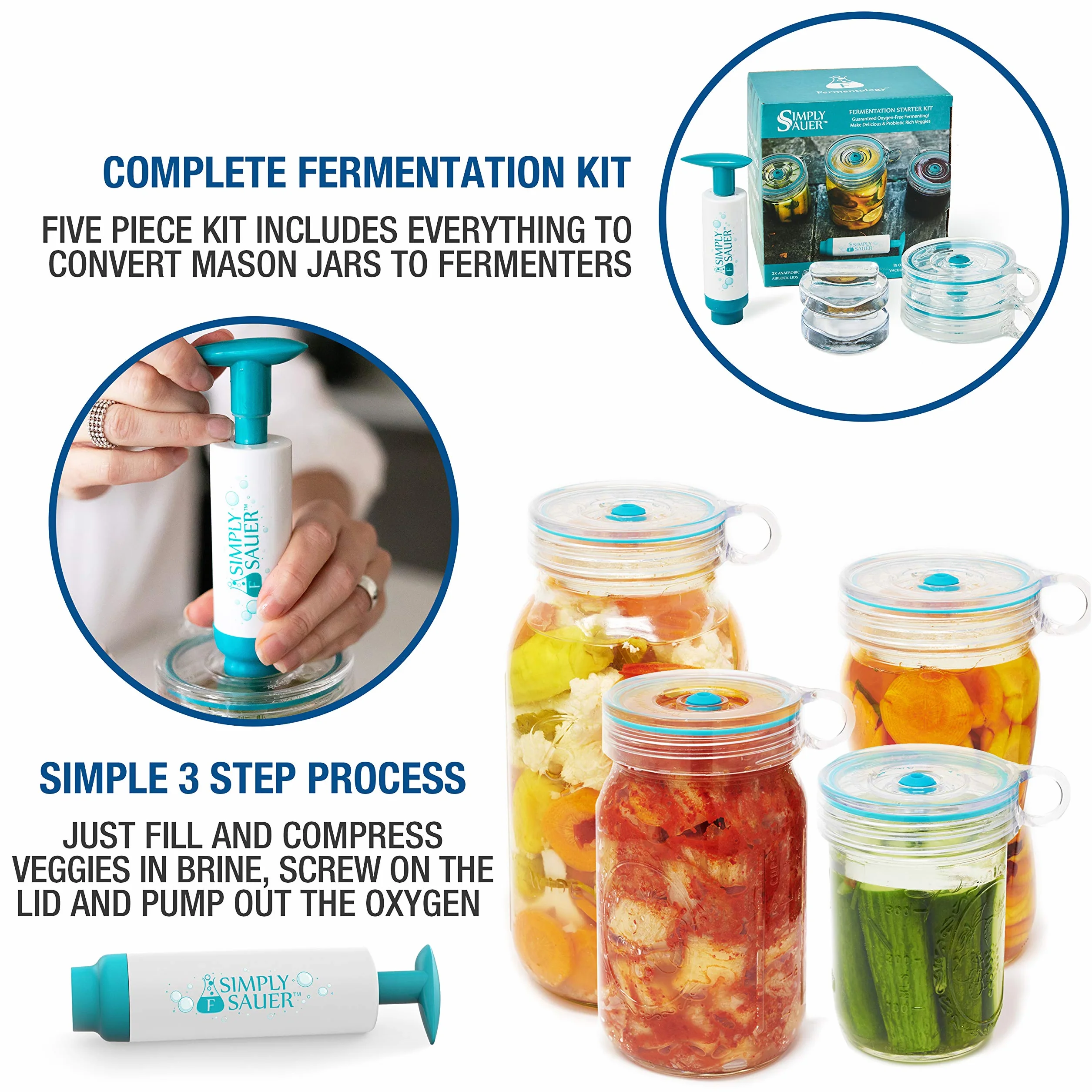 Simply Sauer Kit de Fermentación para Principiantes Compatible con Tarros de Boca Ancha