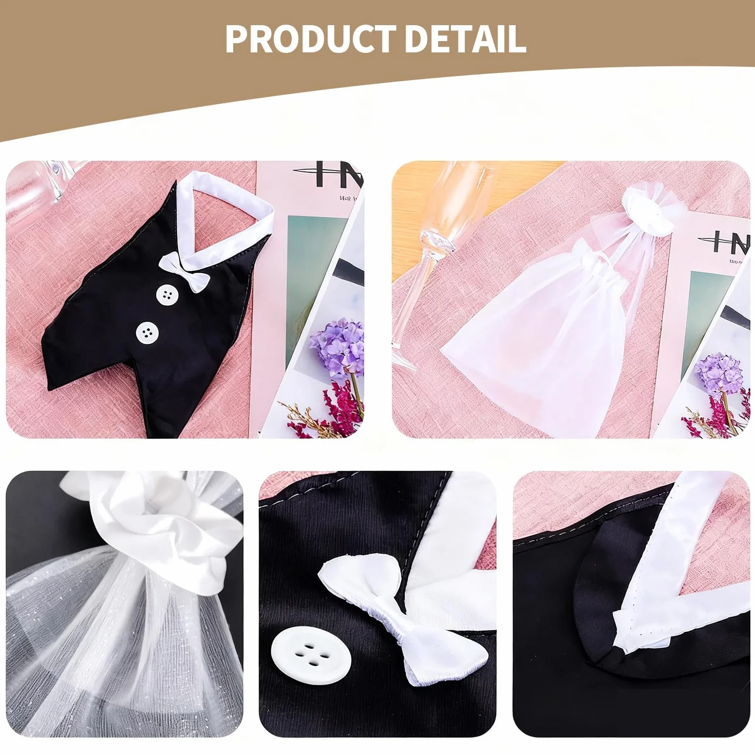 Decoraciones para Botellas de Vino de Boda, Juego de 2, Ajustables para Novios, Champagne
