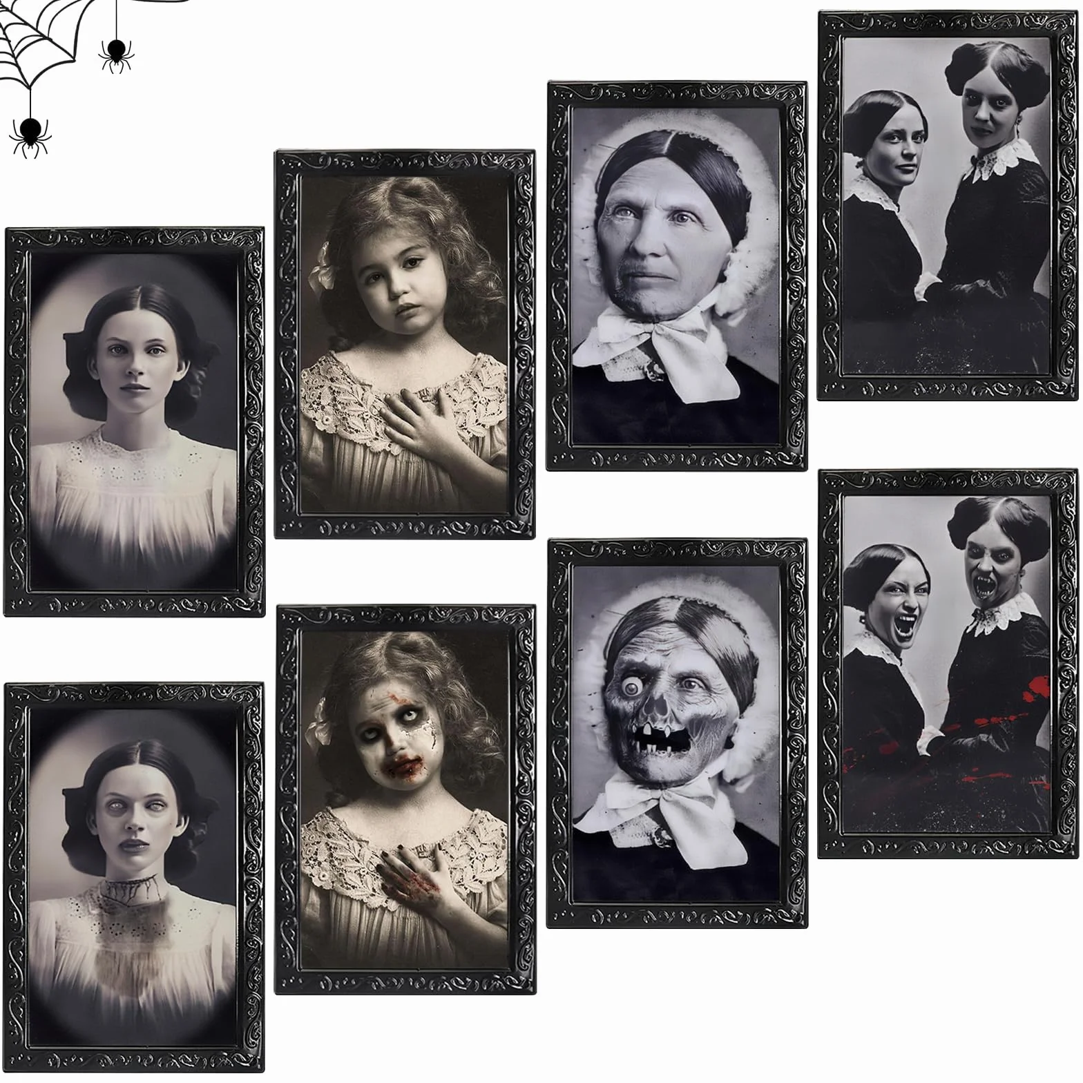ROEOWENE 4pcs Cuadros Halloween Adornos 38x25cm Terror Decoracion Interior Cosas de Halloween Decoracion Marco de Fotos Retrato Horror Decoración Puerta Casa para Fiesta Temática,Casa Embrujada,Bar