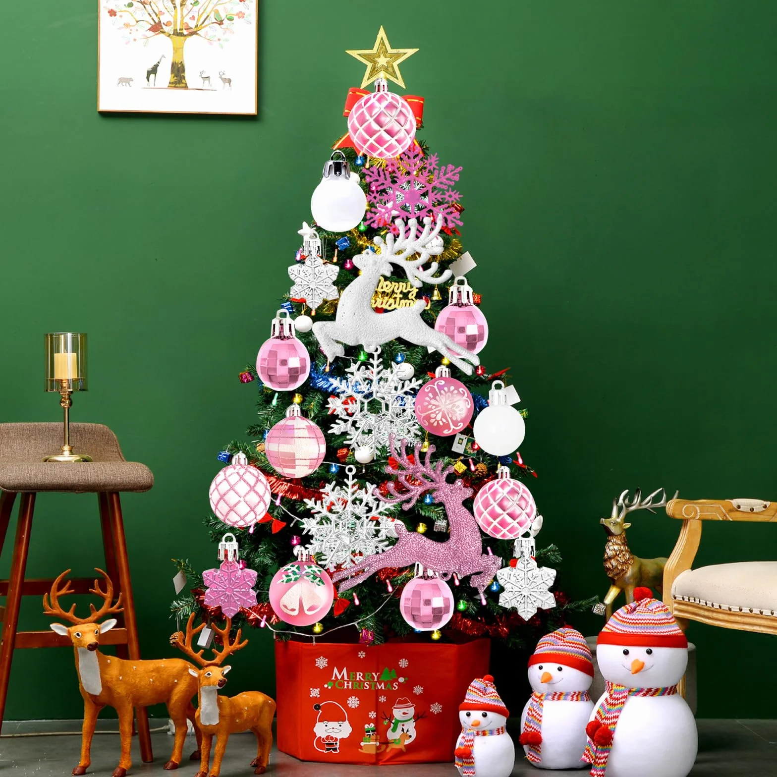 Juego de bolas de Navidad para decoración navideña, adornos para árbol con estrellas, alces, copos de nieve