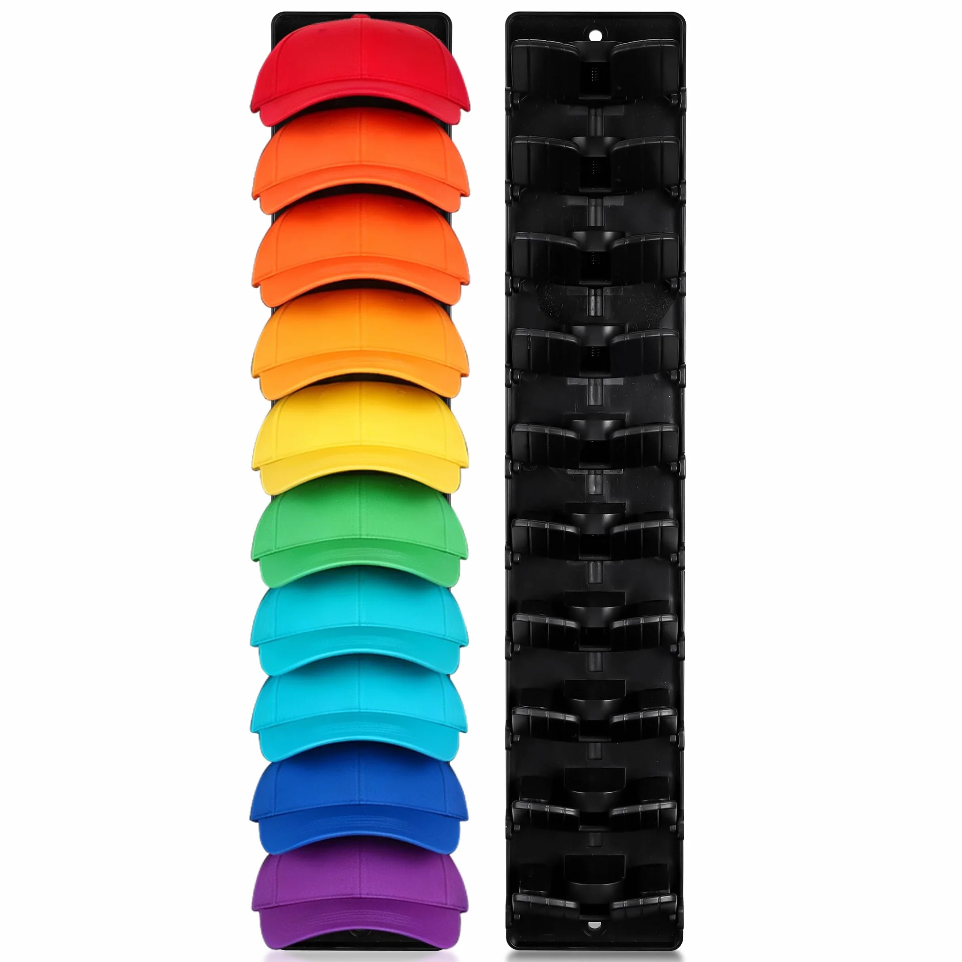 2 Piezas Organizador de Gorras, Portagorras con Clip Resorte - Capacidad 20 Sombreros, Colgador Gorras Vertical Antideslizante, Colgador de Gorras Pared para Puertas de Armario y Paredes