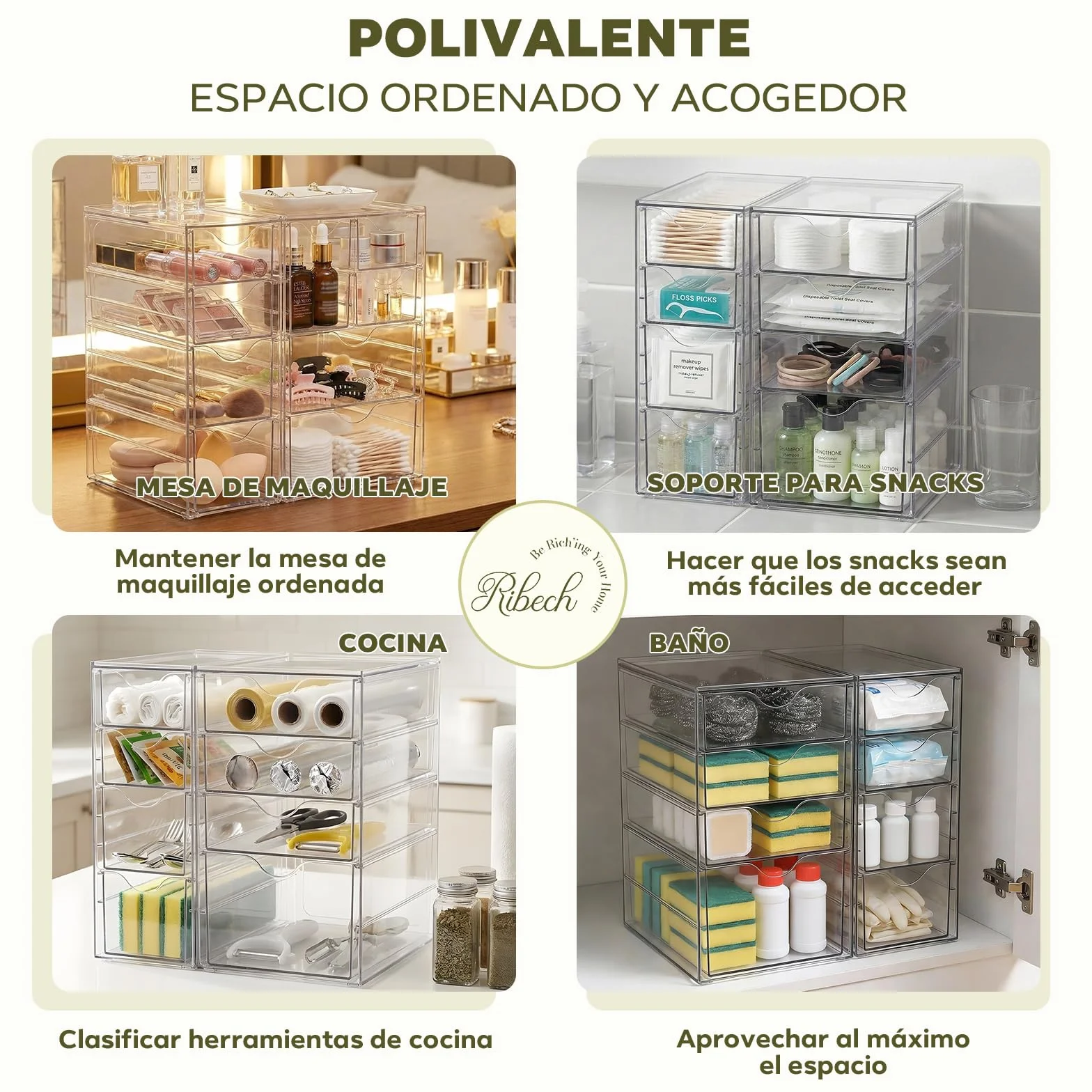 Organizador de Escritorio 8 Piezas Cajas de Almacenamiento Transparentes Apilables con Cajones
