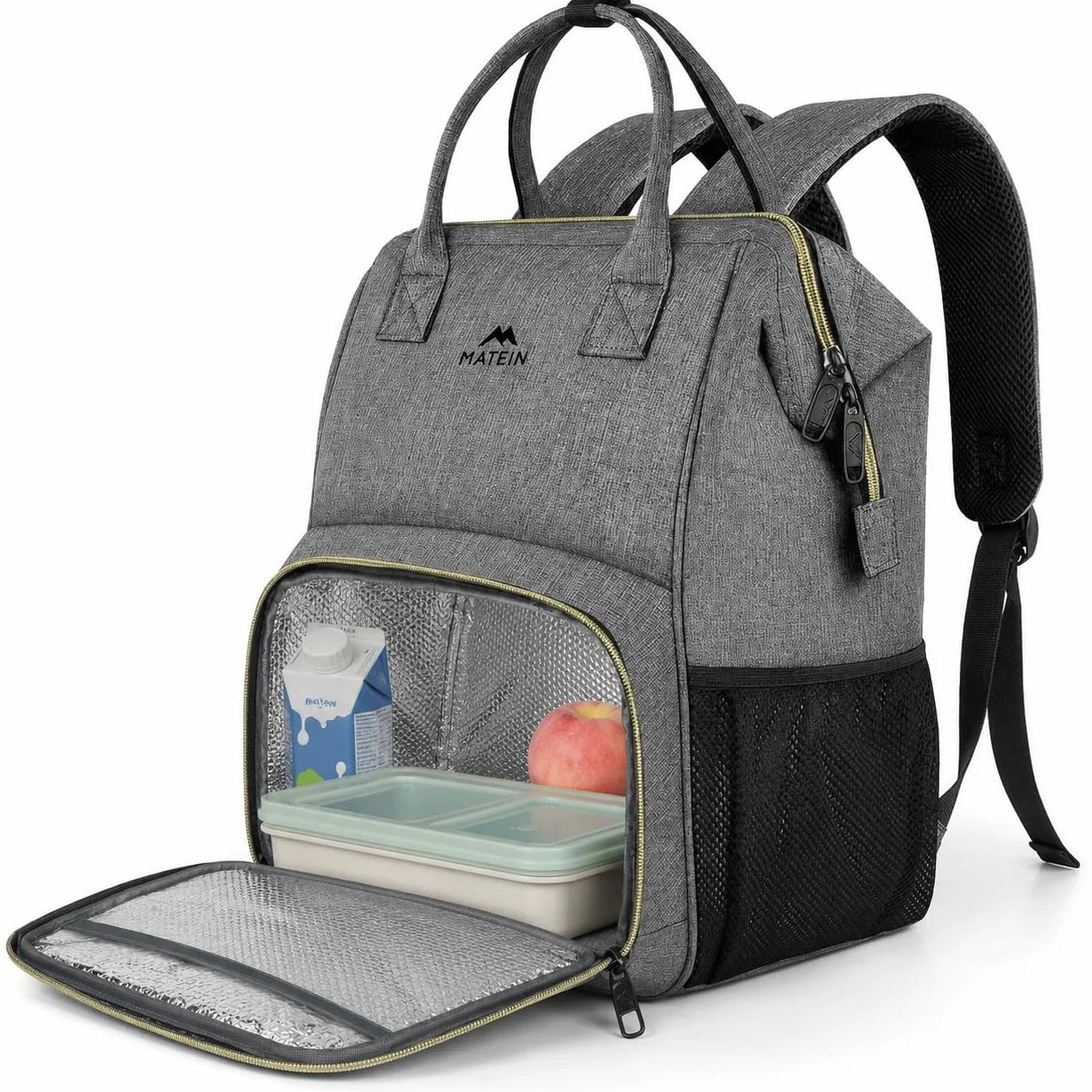 MATEIN Mochila de Almuerzo Portatil de 15,6 Pulgadas, Mochila Trabajo Mujer con Compartimento Térmico, Mochilas Portatil Mujer Hombre Impermeable para Oficina, Viaje, Universidad y Escuela, Gris