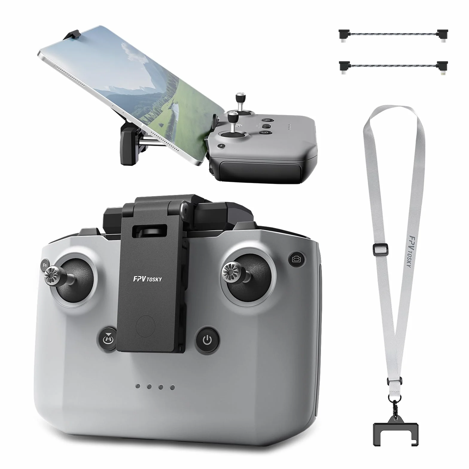 FPVtosky Soporte de desmontaje para Tableta dji Lito 1/ X1 / Mini 5/4 / 4K/2 SE/Neo/Air 3/Flip, 7-12 Pulgadas Plegable Soporte de Montaje para iPad, Incluye Collar y 2 Cables para dji RC-N1/N2/N3