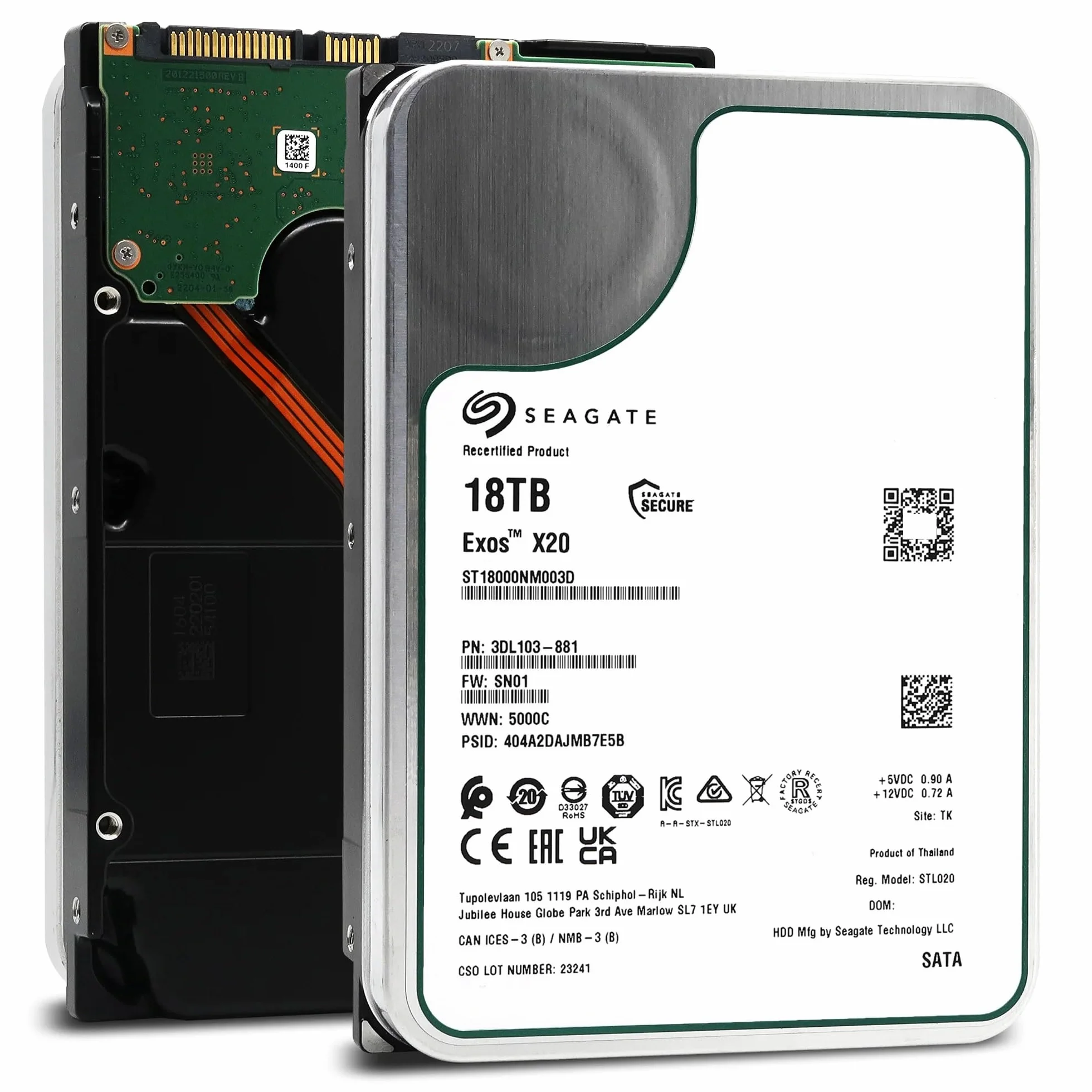 Seagate Exos X20 18 TB Disco Duro Interno 3.5" 256 MB Caché SATA 6.0 GB/s 7200 RPM HDD