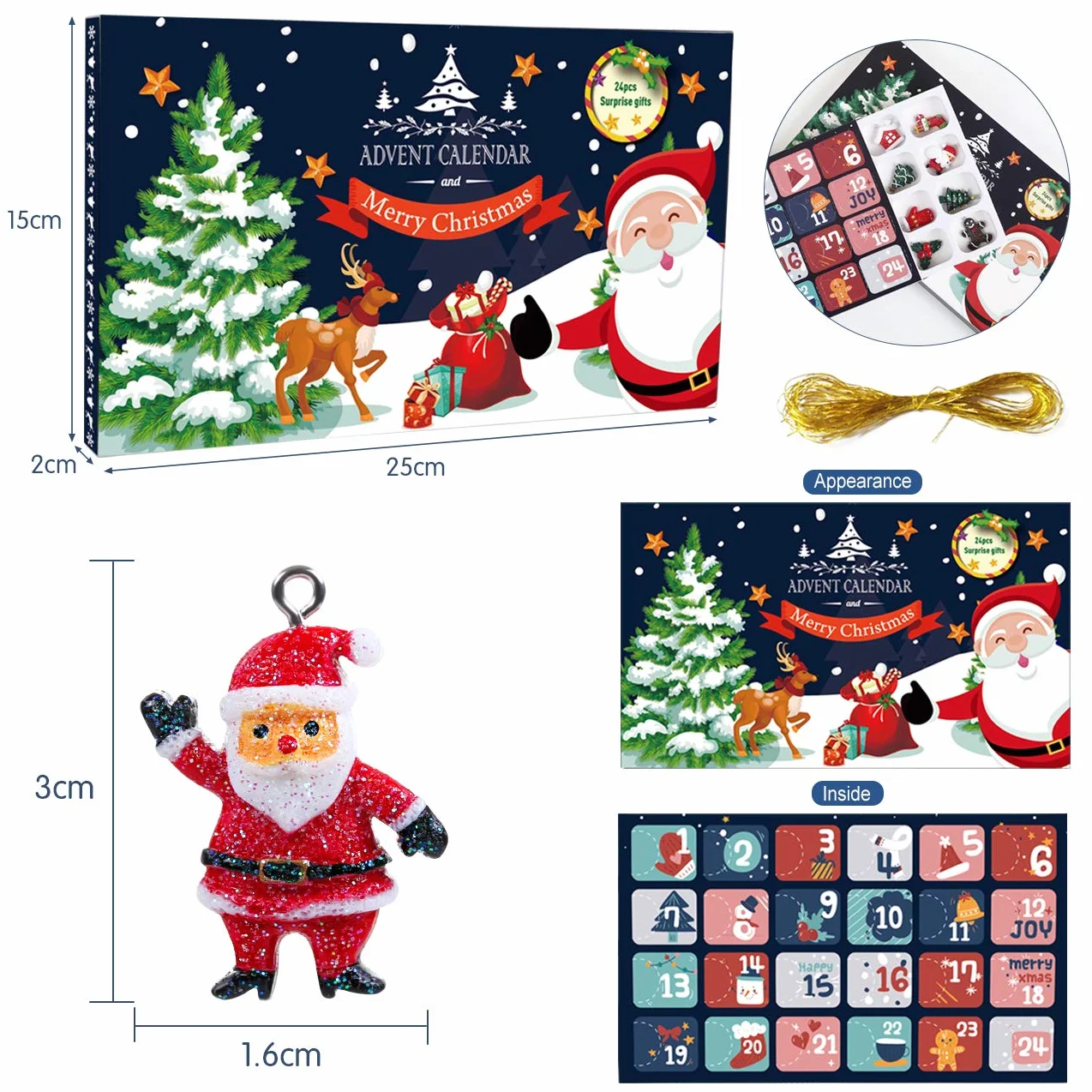 LEMESO Calendario de Adviento Decoración Colgante Árbol Navidad 24 Adornos Bisutería DIY