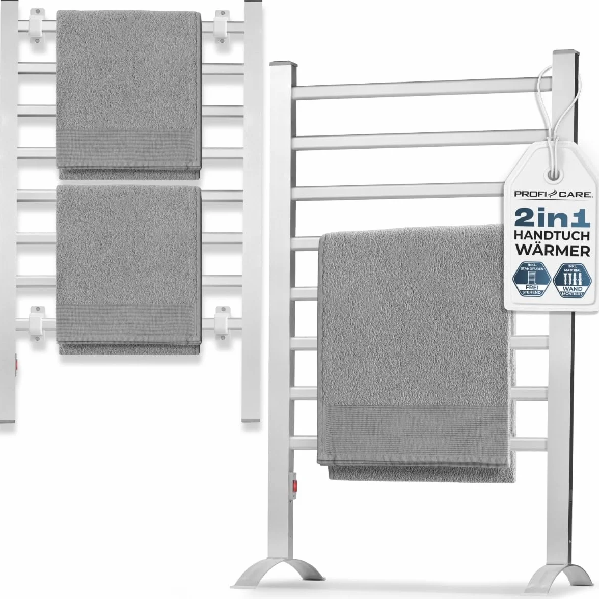 ProfiCare Calentador de Toallas eléctrico | Toallero y secador de baño | IP22 | Incl. Material de Montaje y Soportes | Toallero sin taladros | radiadores silenciosos | 1,5m Cable | PC EHW 3115