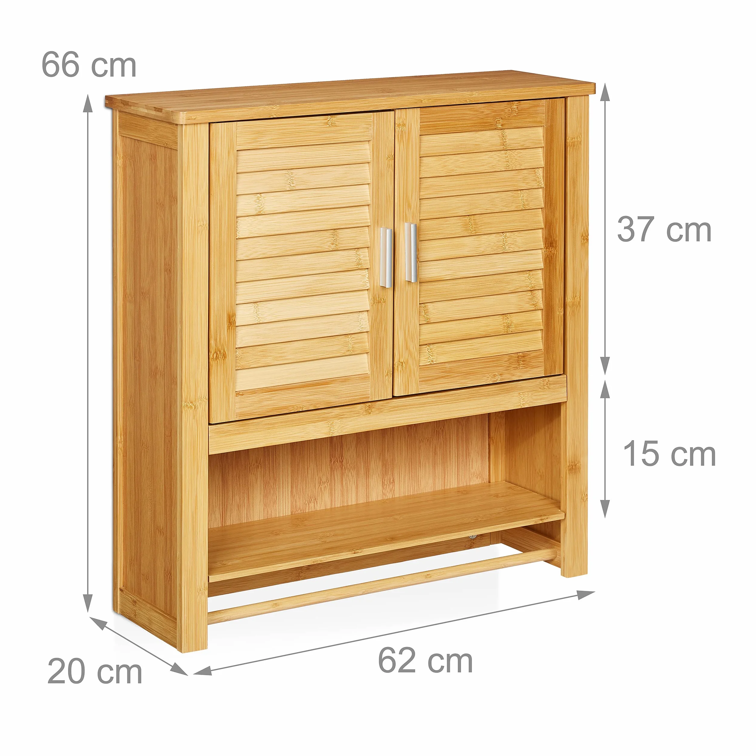 Relaxdays Estante de pared LAMELL bambú 66x62x20 cm 2 puertas color natural