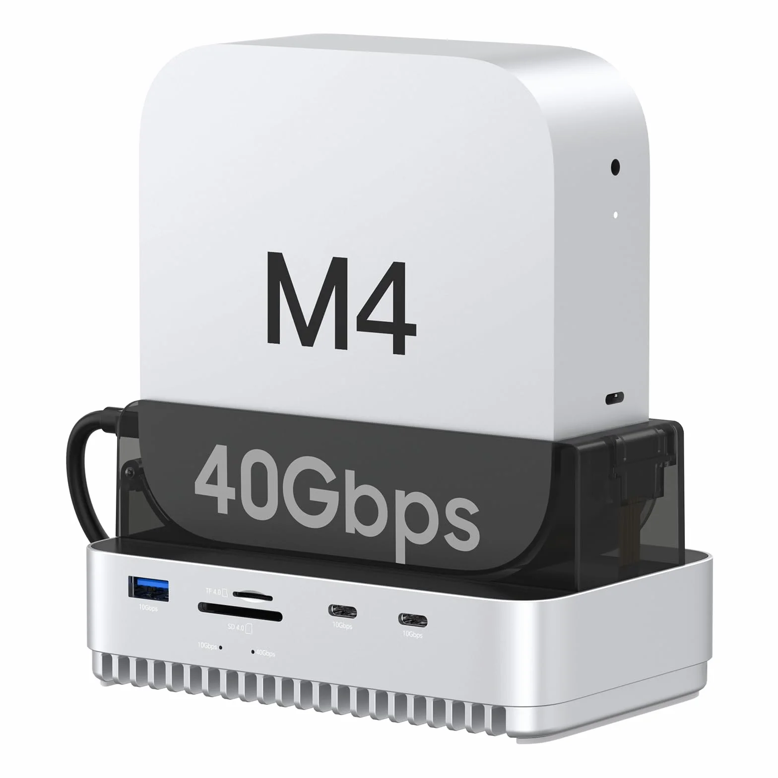 Soporte para Mac mini M4 2024, carcasa SSD NVMe USB 4 de 40 Gbps, compatible con Thunderbolt 4/5, estación de acoplamiento USB 10 Gbps con lector de tarjetas SD4.0