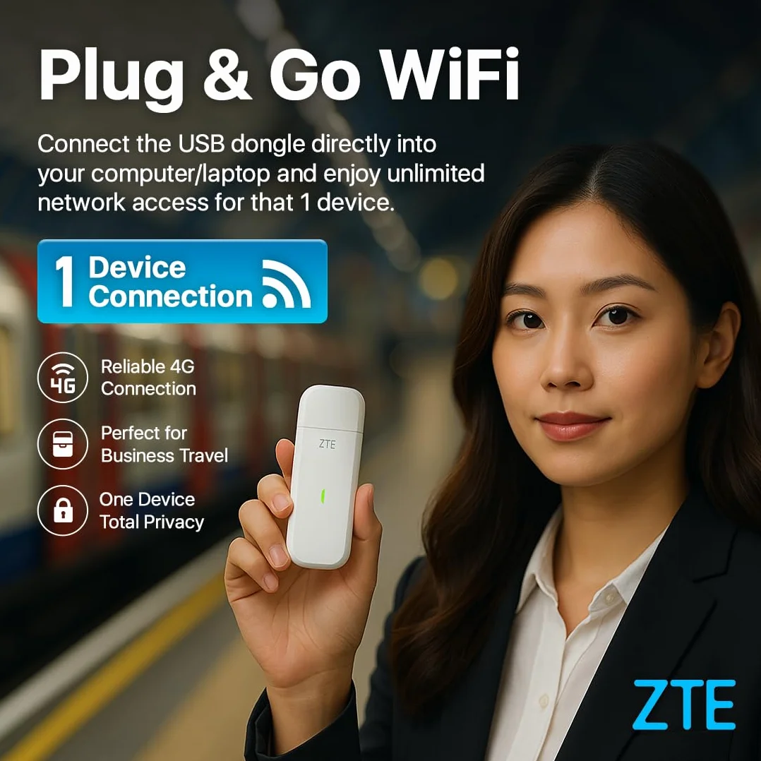 ZTE Dongle USB MF833, CAT4/4G, Desbloqueado de bajo Costo, para Viajes, Wi-Fi de Negocios, Streaming, Juegos, navegación, Compatible con configuración de múltiples Bandas, 2 años de