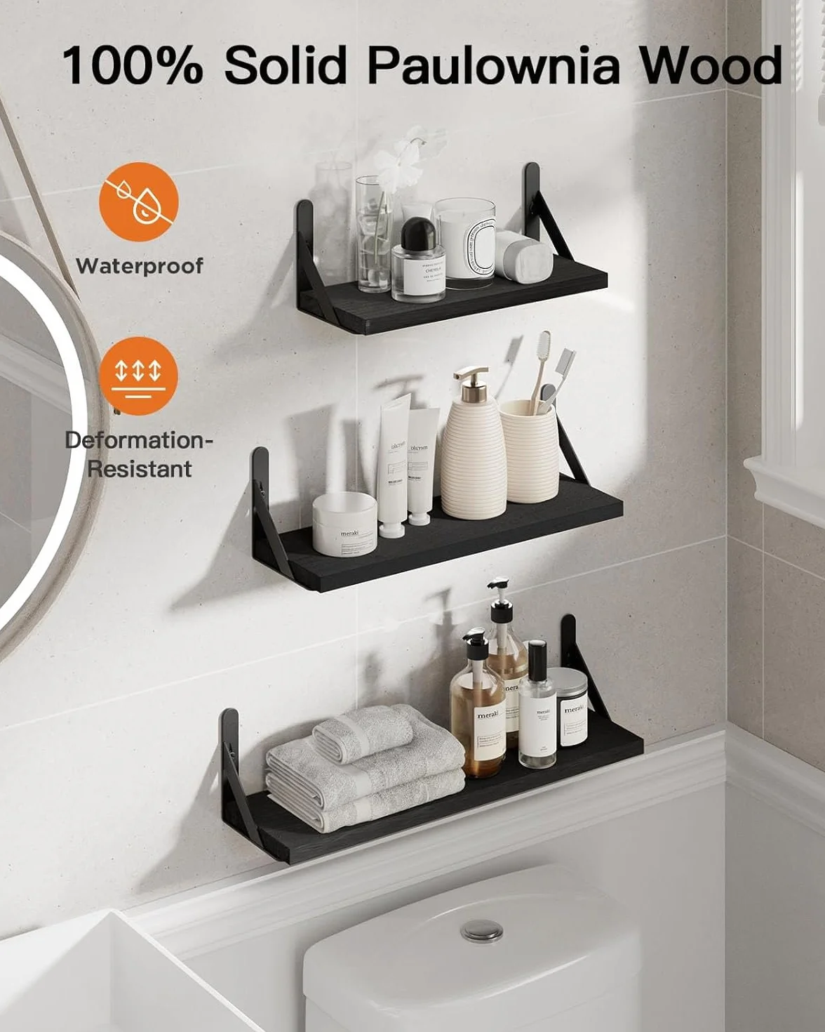 Pipishell Juego de 6 estantes flotantes de madera para pared rústicos
