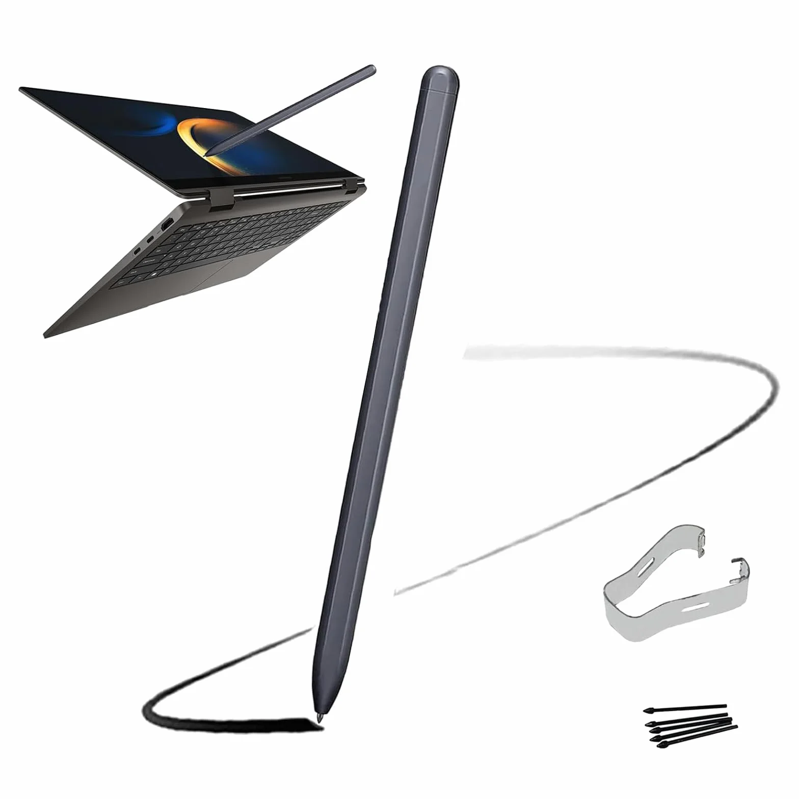 Galaxy Book Pro 360 S Pen Reemplazo para Samsung Galaxy BookPro360, Book2Pro/Book3Pro 360, Book2/Book3/Book4 360, Book5Pro360 Stylus Pen sin Bluetooth+ puntas/puntas (Mystic Black)