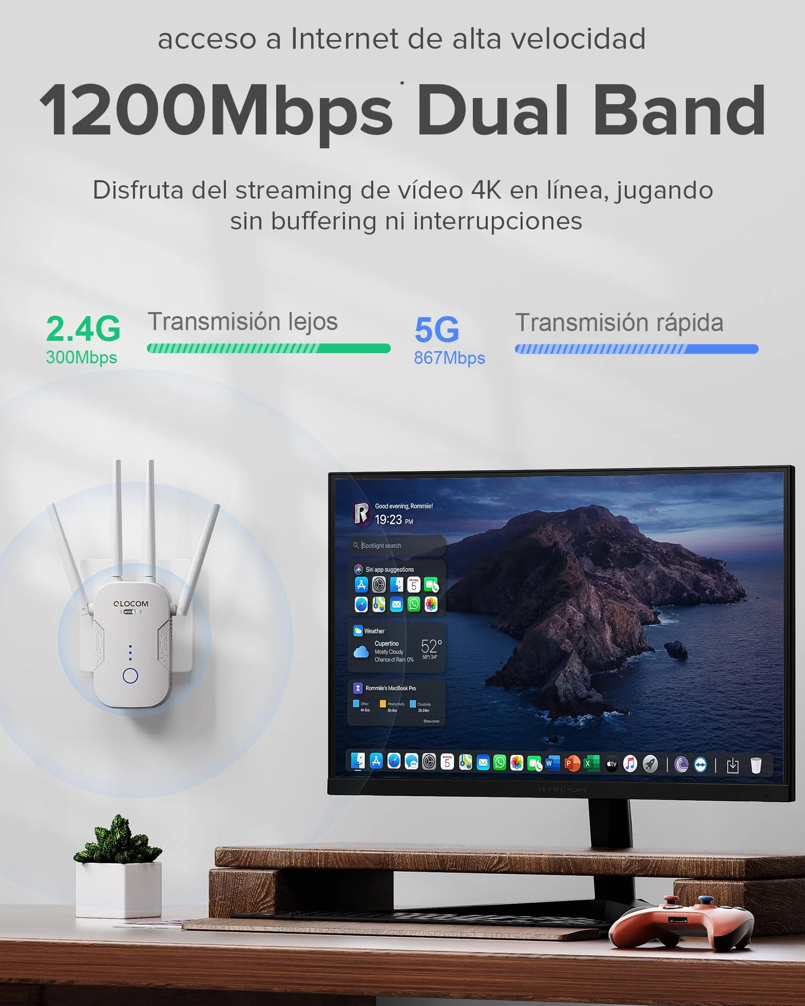 2026 Nuevo Amplificador Señal WiFi 1200Mbps Repetidor WiFi, Doble Banda 5GHz y 2.4GHz Extensor WiFi con WPS, WiFi Booster Compatible con Todos los Routers