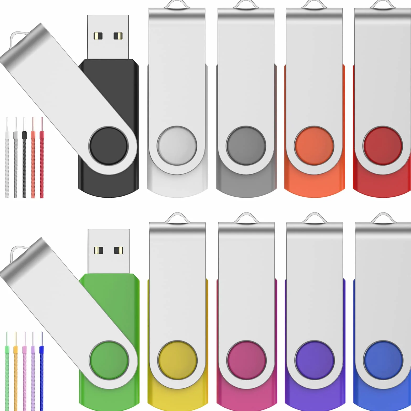 Memoria USB 128MB 10 Piezas Pen Drives - Portátil Unidad Flash USB Práctico PenDrive con 10 Unidades Cuerdas - Multicolor Giratoria USB 2.0 Flash Drive Pequeña Capacidad 128 MB by FEBNISCTE