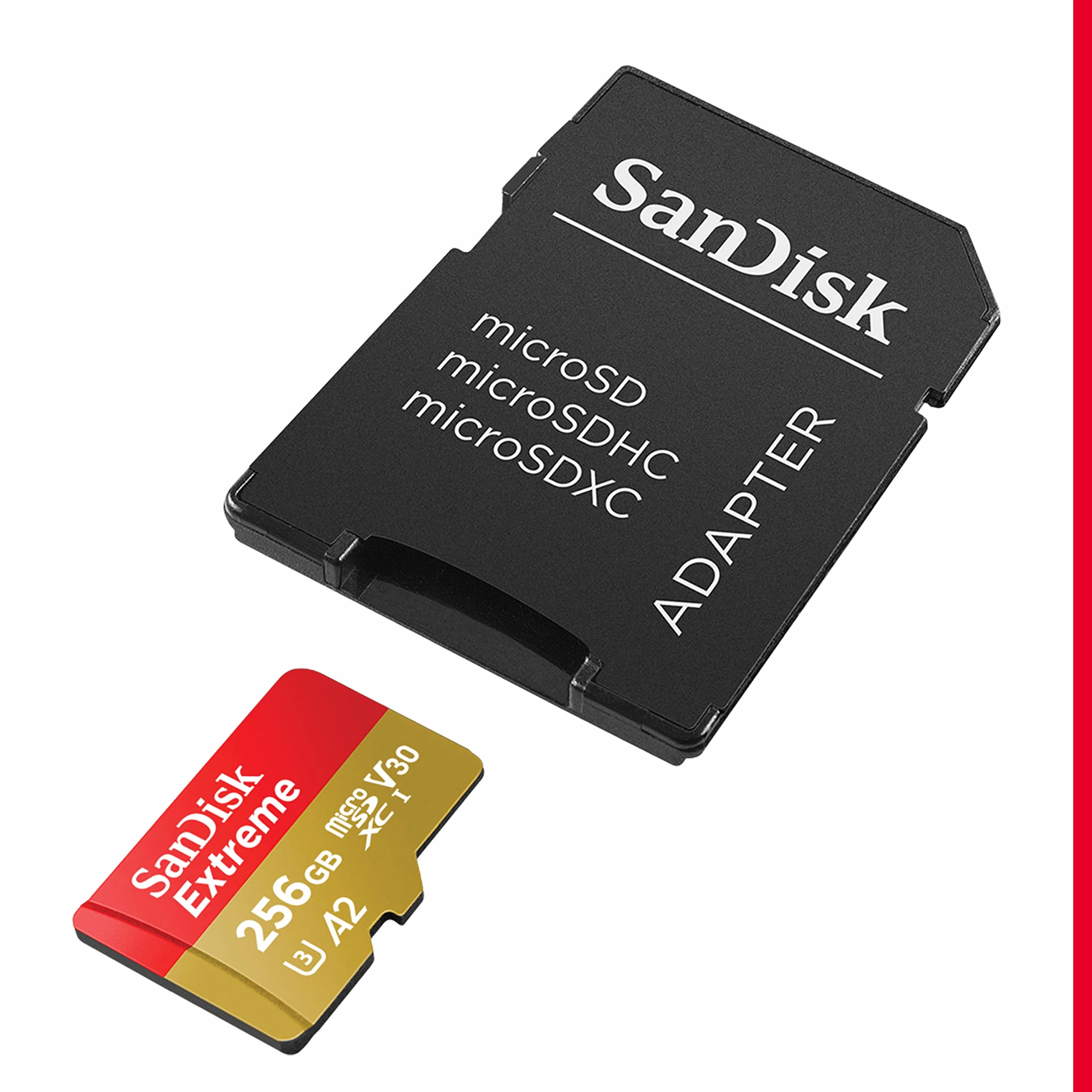 SanDisk Extreme Tarjeta Micro SDXC 256GB + adaptador SD, (Para teléfonos inteligentes, cámaras de acción, drones) V30, hasta 190 MB/s, RescuePRO Deluxe, A2 C10 U3 UHS-I