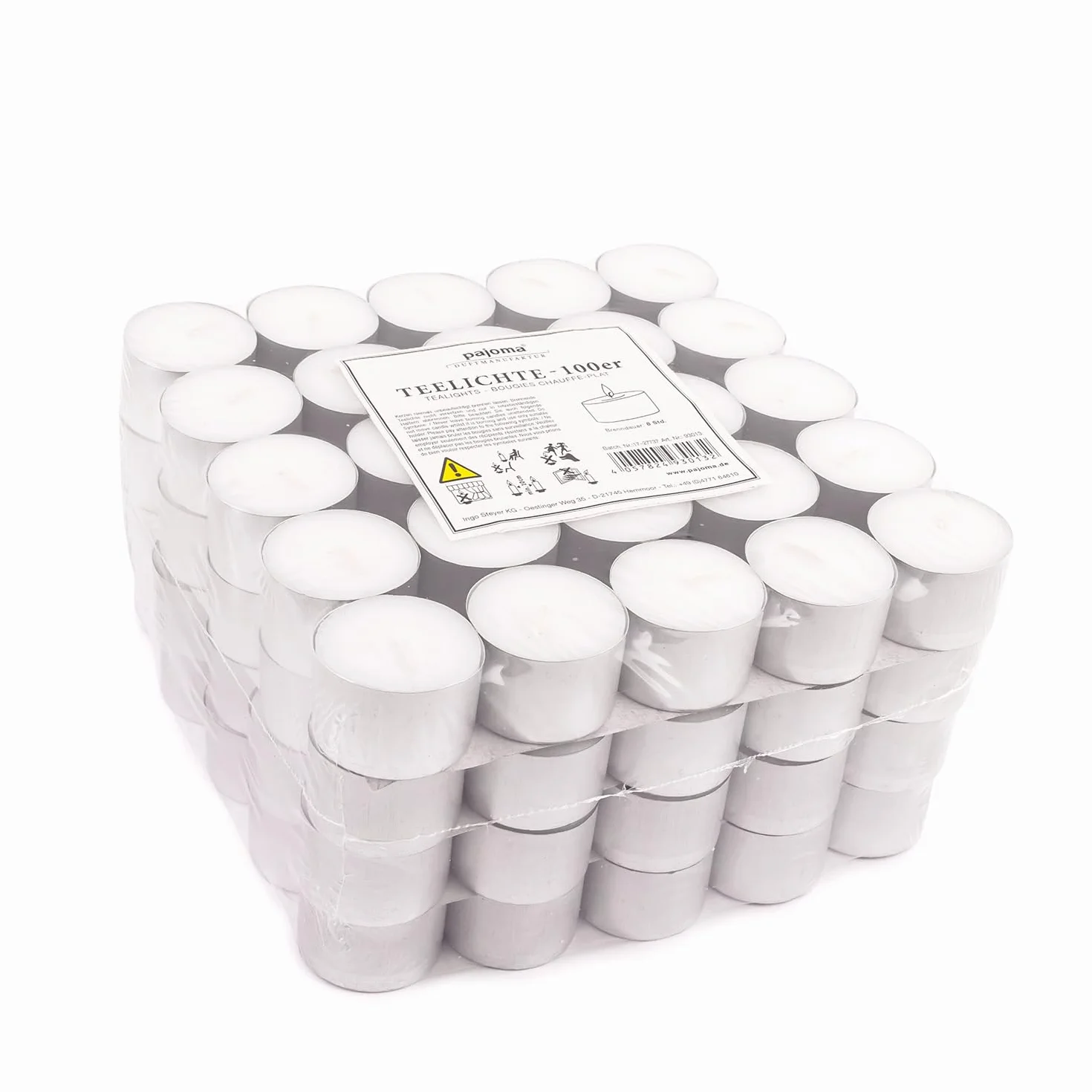 Pajoma - Velas de té sin Perfume, 100 Unidades, Tiempo de combustión: 8 Horas. Velas de té Gastro, Durchmesser: 3,8 cm