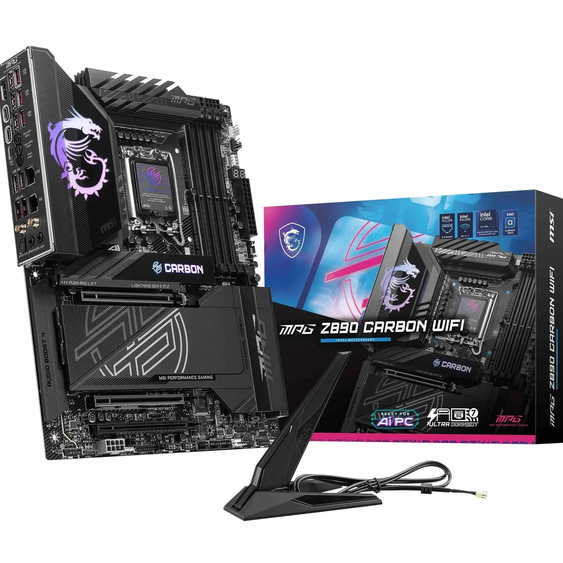 MSI MPG Z890 Carbon WiFi Placa Base - ATX - Admite Intel Core Ultra (Serie 2), LGA 1851-110A SPS VRM, DDR5 Memory Boost 9200+ MT/s (OC), PCIe 5.0 x16 & 4.0 x16, M.2 Gen5, Wi-Fi 7, 5G L