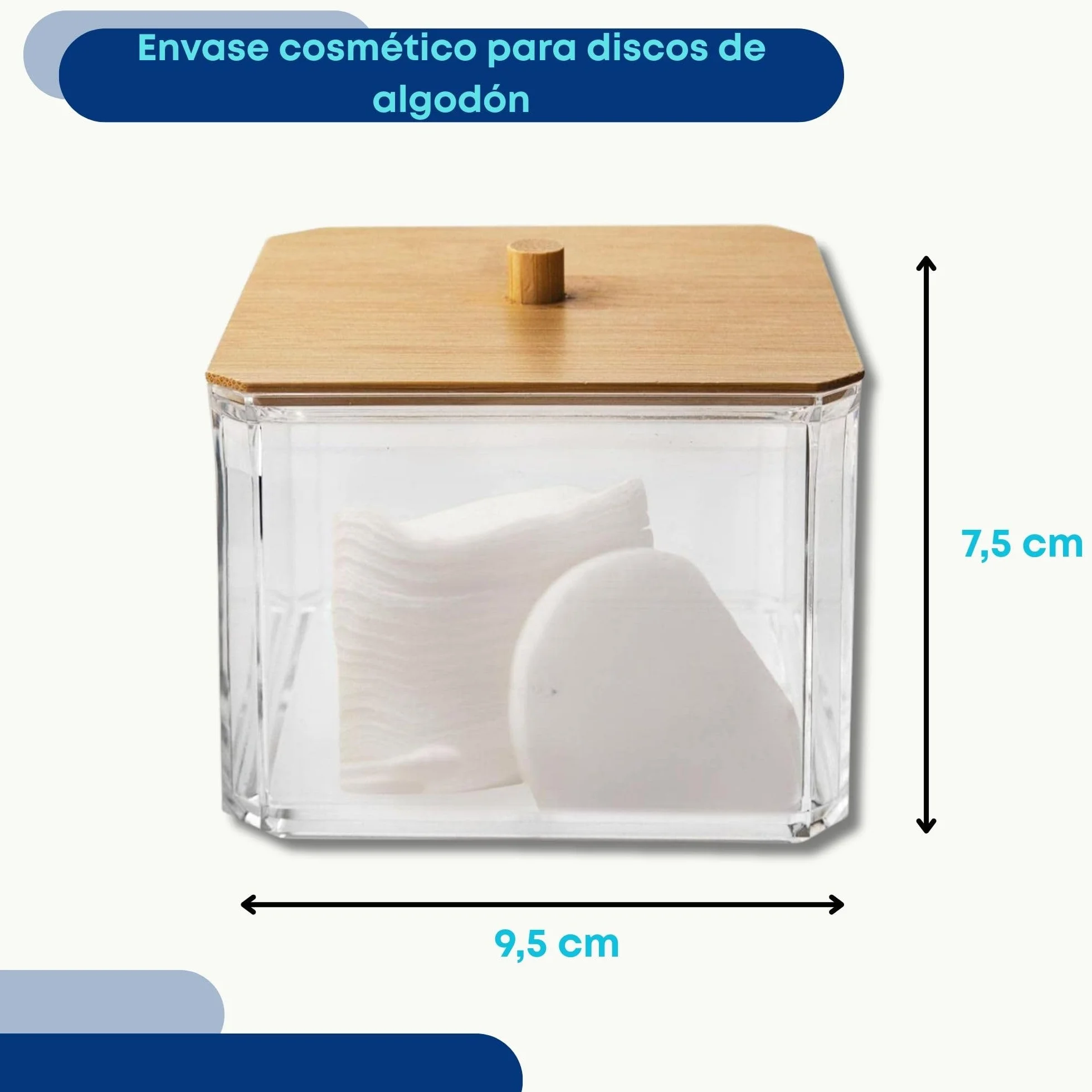 orion group Recipiente para almohadillas de maquillaje, dispensador de almohadillas de algodón, caja de algodón, soporte para almohadillas de algodón, dispensador con tapa de bambú, 127135