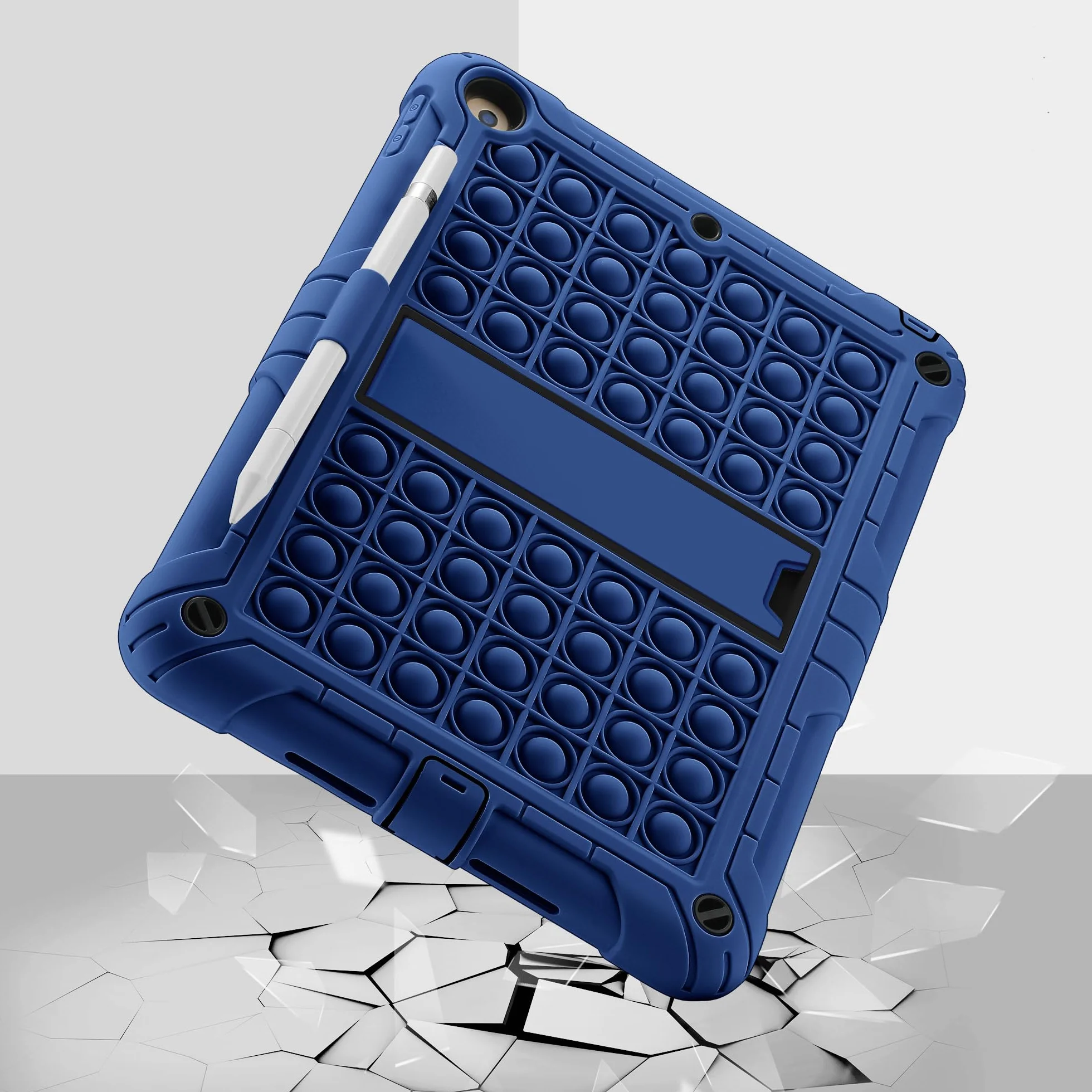 XZC Fidget Sensory Toy Case para iPad 9.7 Pulgadas 5ª/6ª generación 2018/2017/Air 1/Air 2/iPad Pro Push Pop Bubble Case con Soporte para lápiz Kickstand Correa para el Hombro (Azul)