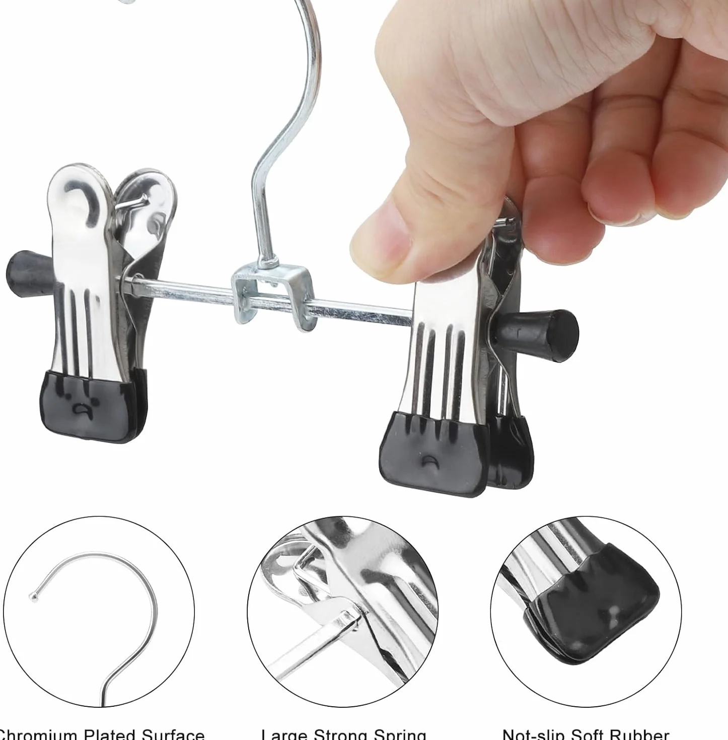 Gancho Colgante de Lavandería de Acero Inoxidable 10 Piezas con Pinzas Antideslizantes para Botas Pantalones Sombreros Negro