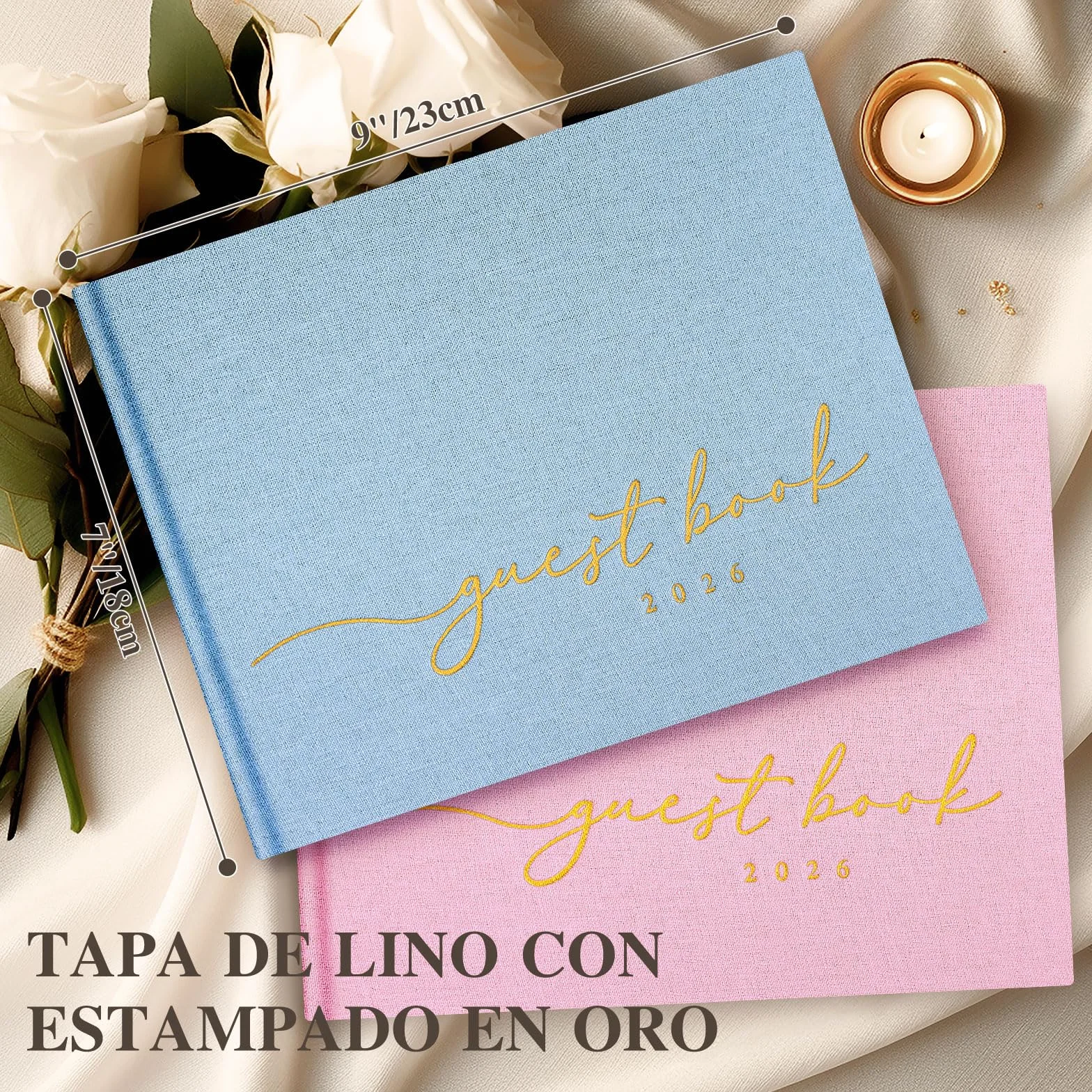 Libro Firmas de Boda 108 Páginas en Blanco, Lino, Azul