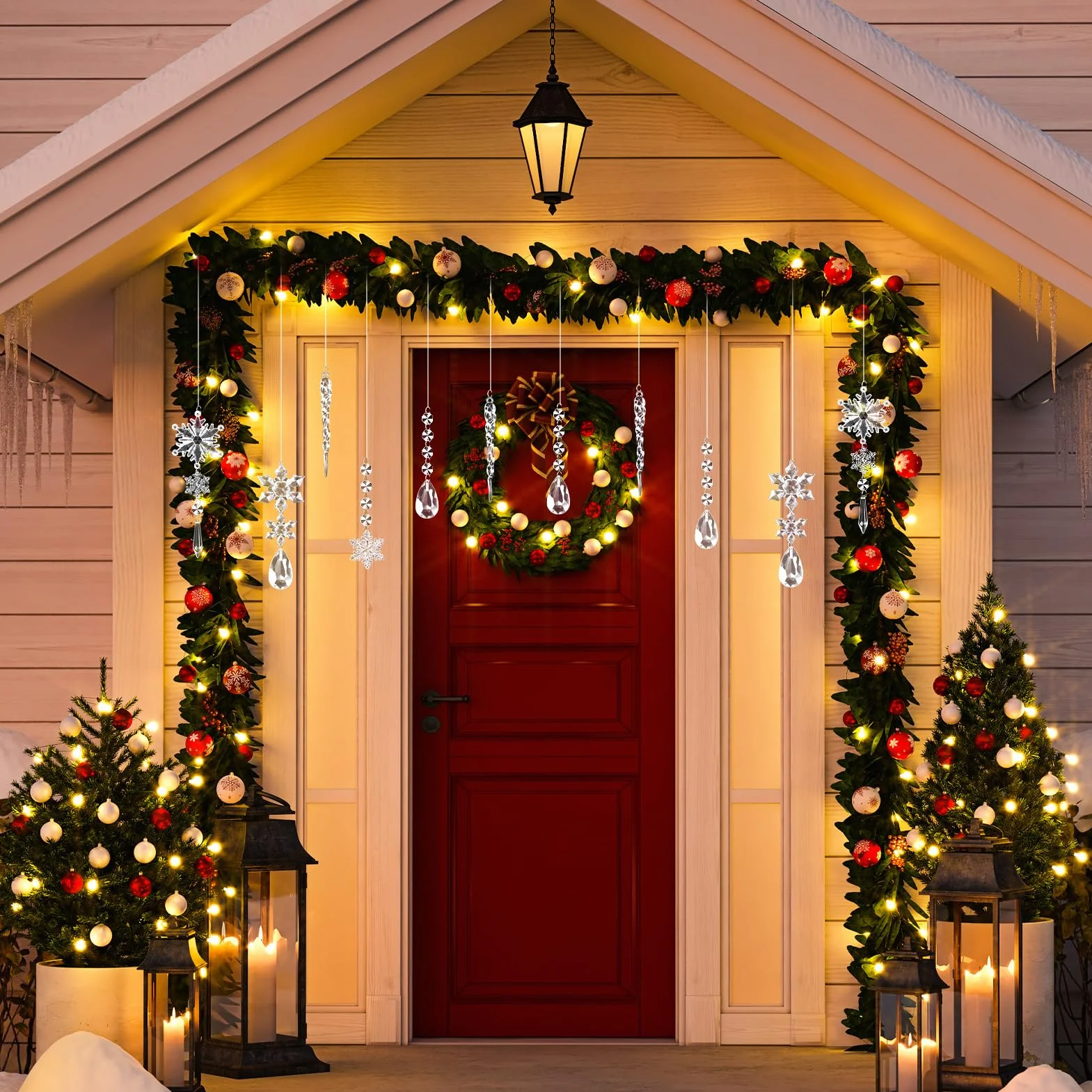 Kiiwah 16 Piezas Adornos de Cristal Decoración Árbol Navidad, Gotas Copo Nieve Acrílico Colgante Carámbano Hogar Ventana