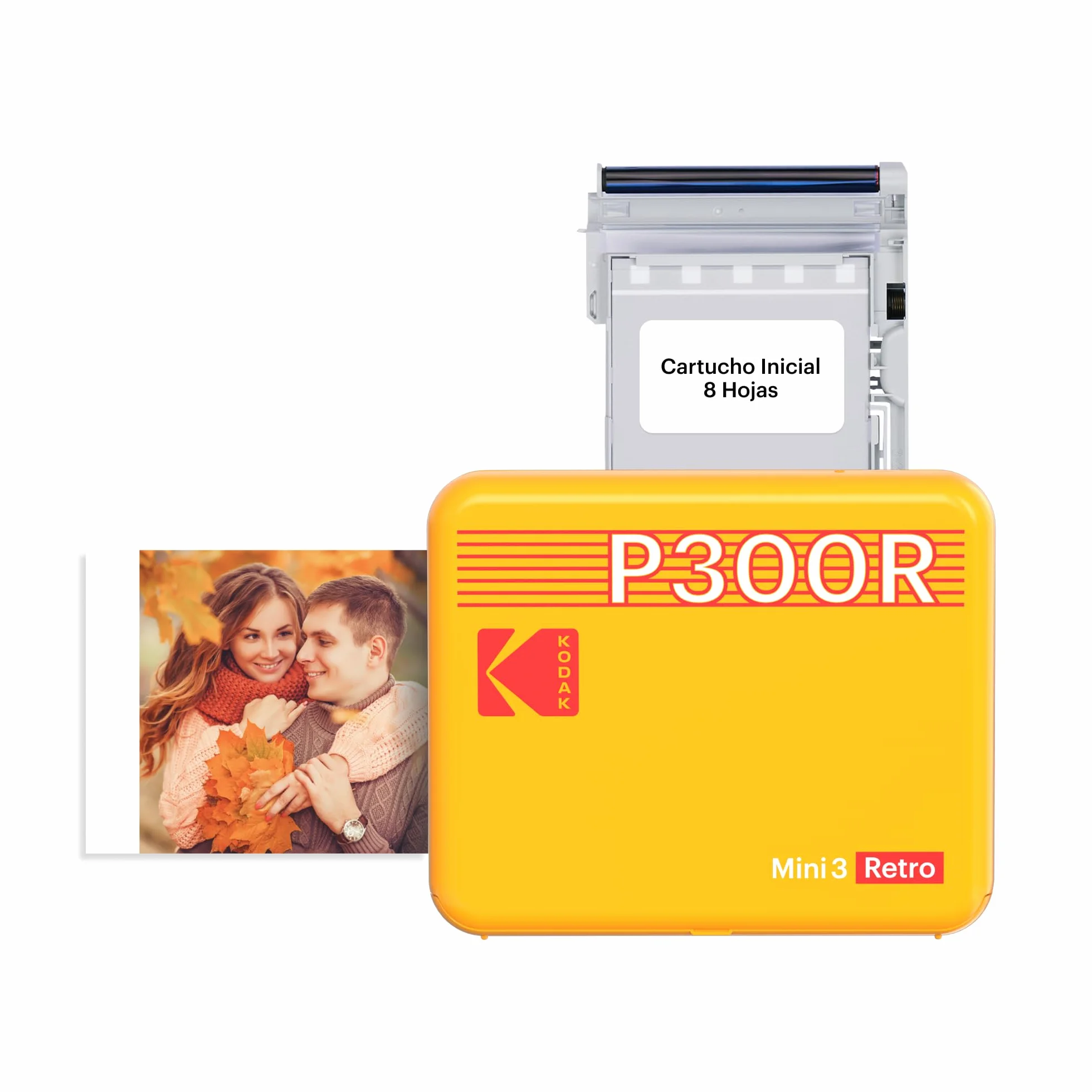 KODAK Mini 3 Retro 4PASS Impresora de Fotos Portátil (7,6x7,6cm) + 8 Hojas, Amarillo