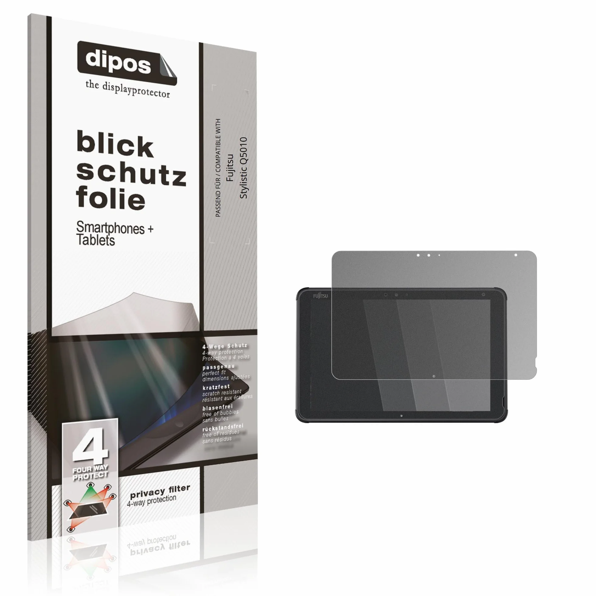 dipos Protector de Pantalla Antiespía para Fujitsu Stylistic Q5010 | Película protectora mate, filtro de privacidad 4 vías, ajuste perfecto, antiarañazos, sin burbujas, autoadhesivo