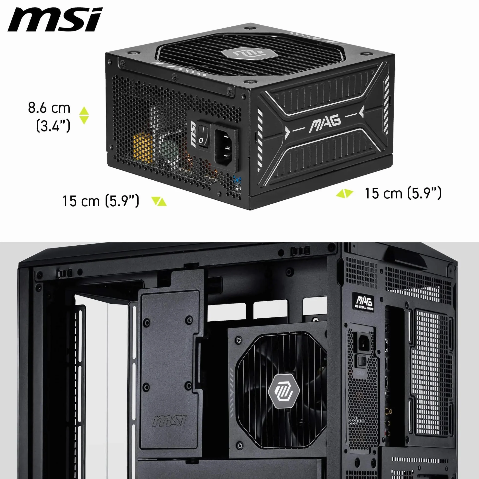 MSI mag A750GLS PCIe 5 – Fuente de Alimentación 750W 80 Plus Gold, Compatible con NVIDIA RTX Series, Conector 12VHPWR, Full Modular, Ventilador Silencioso – PSU Gaming