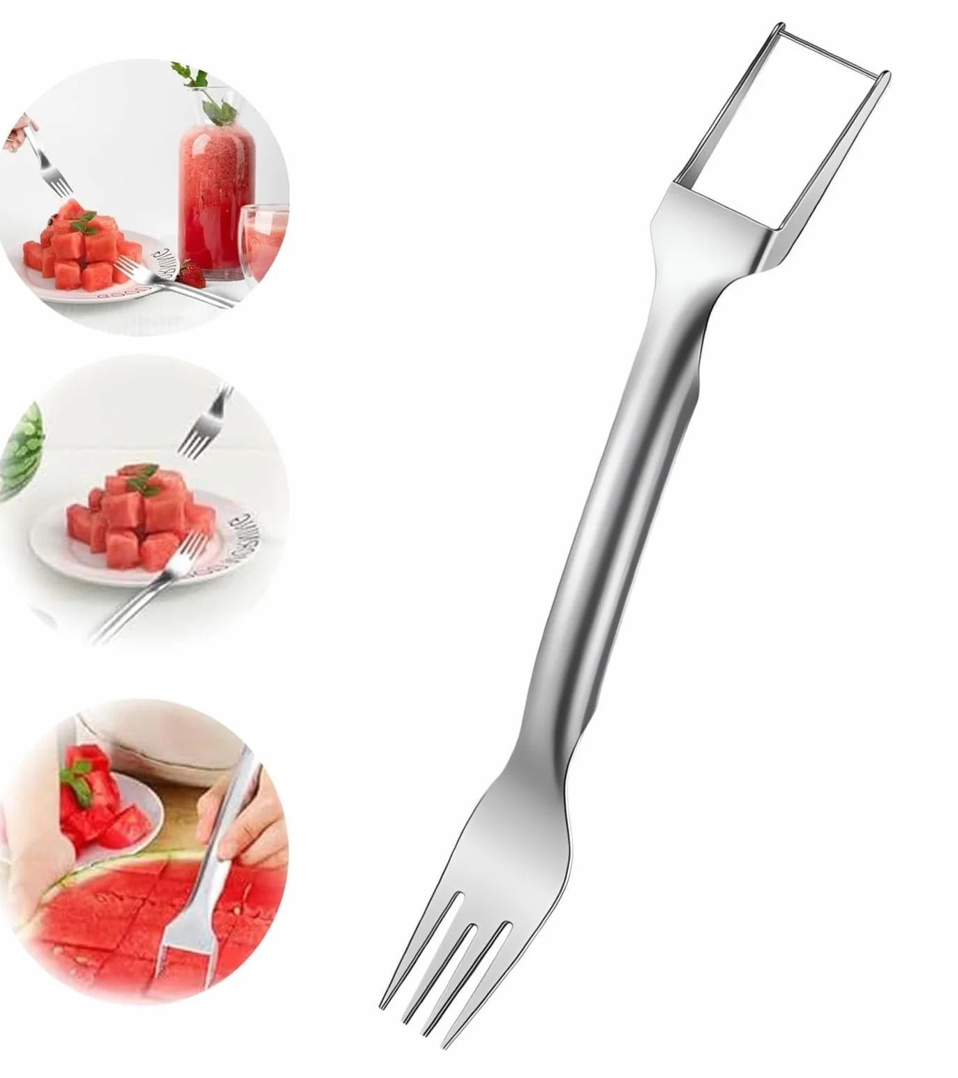 Cortador de Sandía, 2 en 1 Cortador de tenedor de acero inoxidable portátil, Nueva Cortadora de Tenedor de Sandía, cortador de frutas para fiestas, camping (1 PCS)
