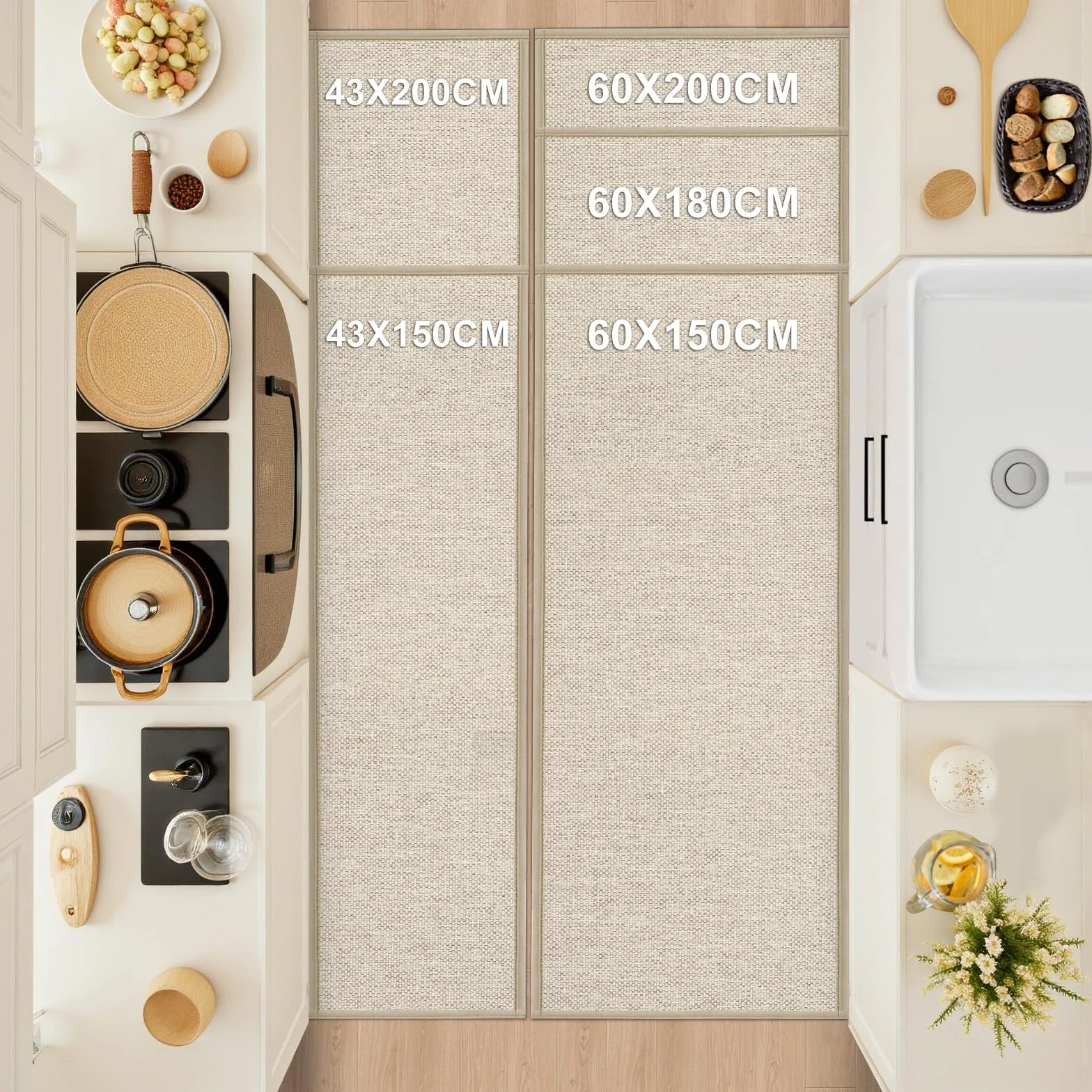 LEKEEPGO Alfombra Cocina Lavable Antideslizante 43.5x150cm, Beige Pastel Runner