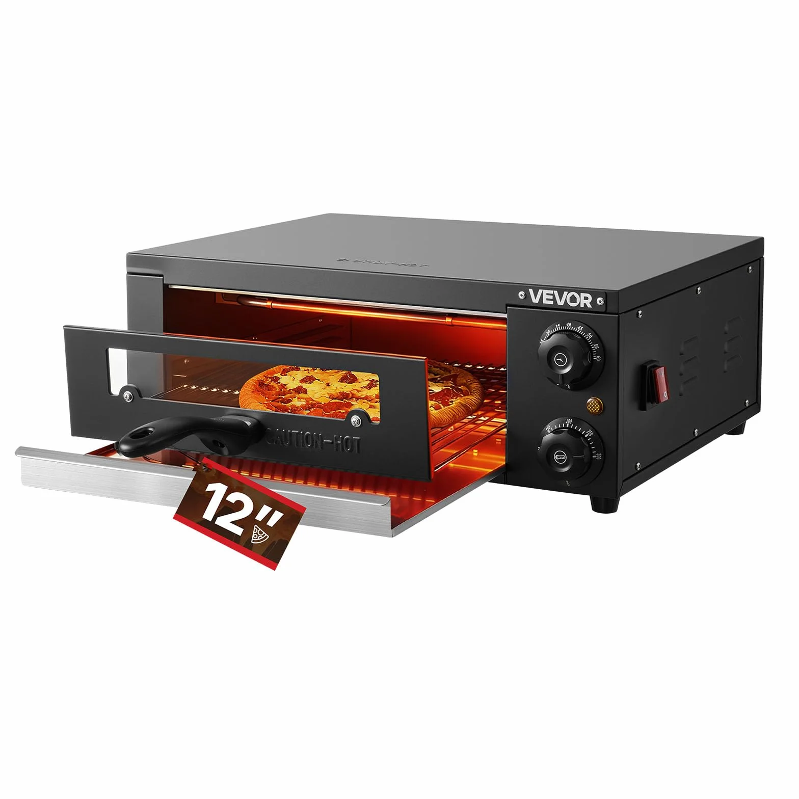 VEVOR Horno Eléctrico para Pizza, 1450W, 25-300°C, 475x536x187mm, Control de Tiempo y Temperatura