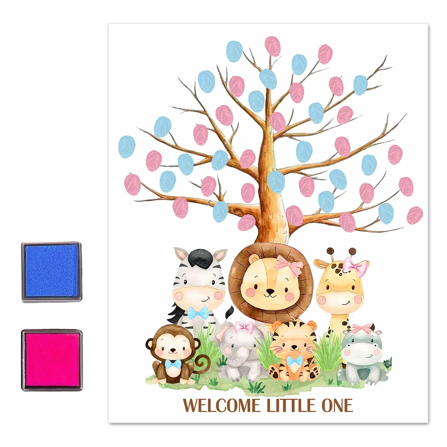 Árbol de huellas dactilares para fiesta de revelación de género, libro de visitas para baby shower