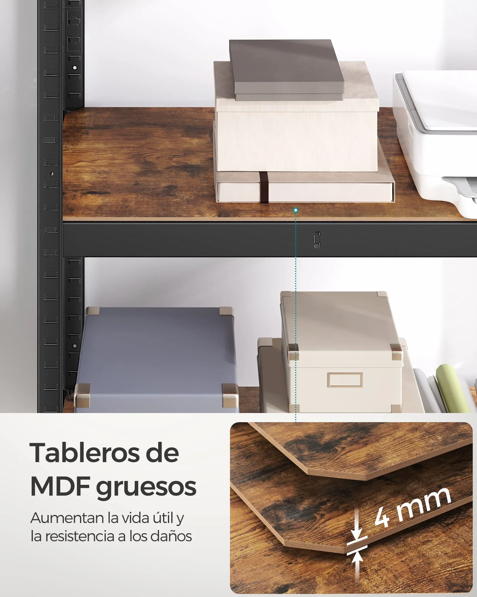 SONGMICS Estantería Industrial 40x80x160 cm 520 kg Ajustable Almacenamiento Marrón y Negro