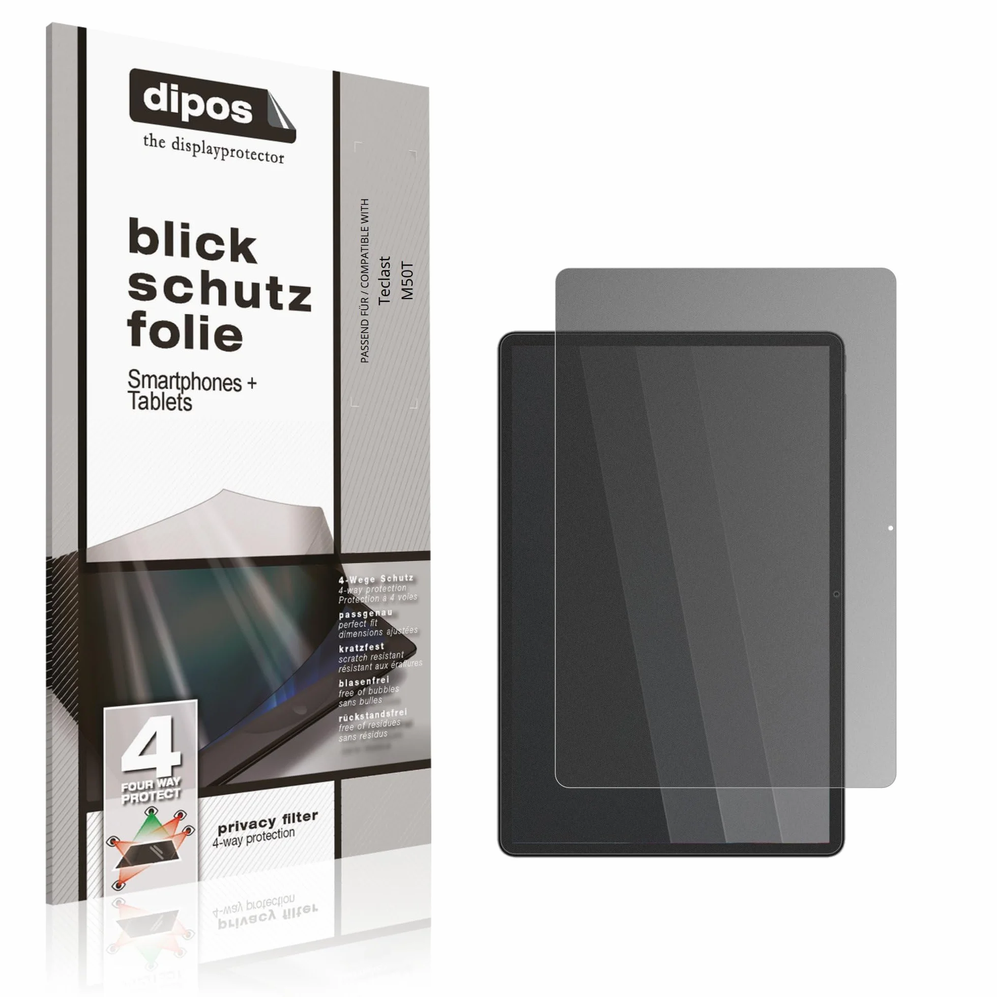 dipos Protector de Pantalla Antiespía para Teclast M50T | Película protectora mate, filtro de privacidad 4 vías, ajuste perfecto, antiarañazos, sin burbujas, autoadhesivo