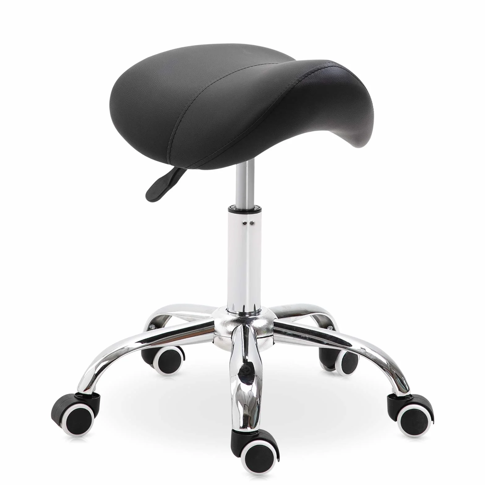 HOMCOM Taburete Giratorio con Ruedas Altura Ajustable Carga 120 kg 52x53x49-61 cm Blanco y Negro