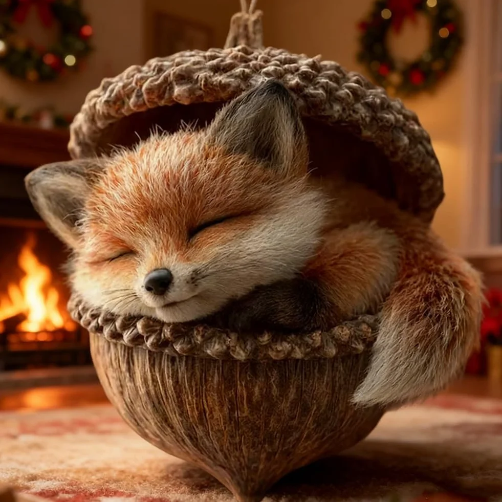 Adornos Navideños de Bellotas con Animales del Bosque 2D Acrílicos