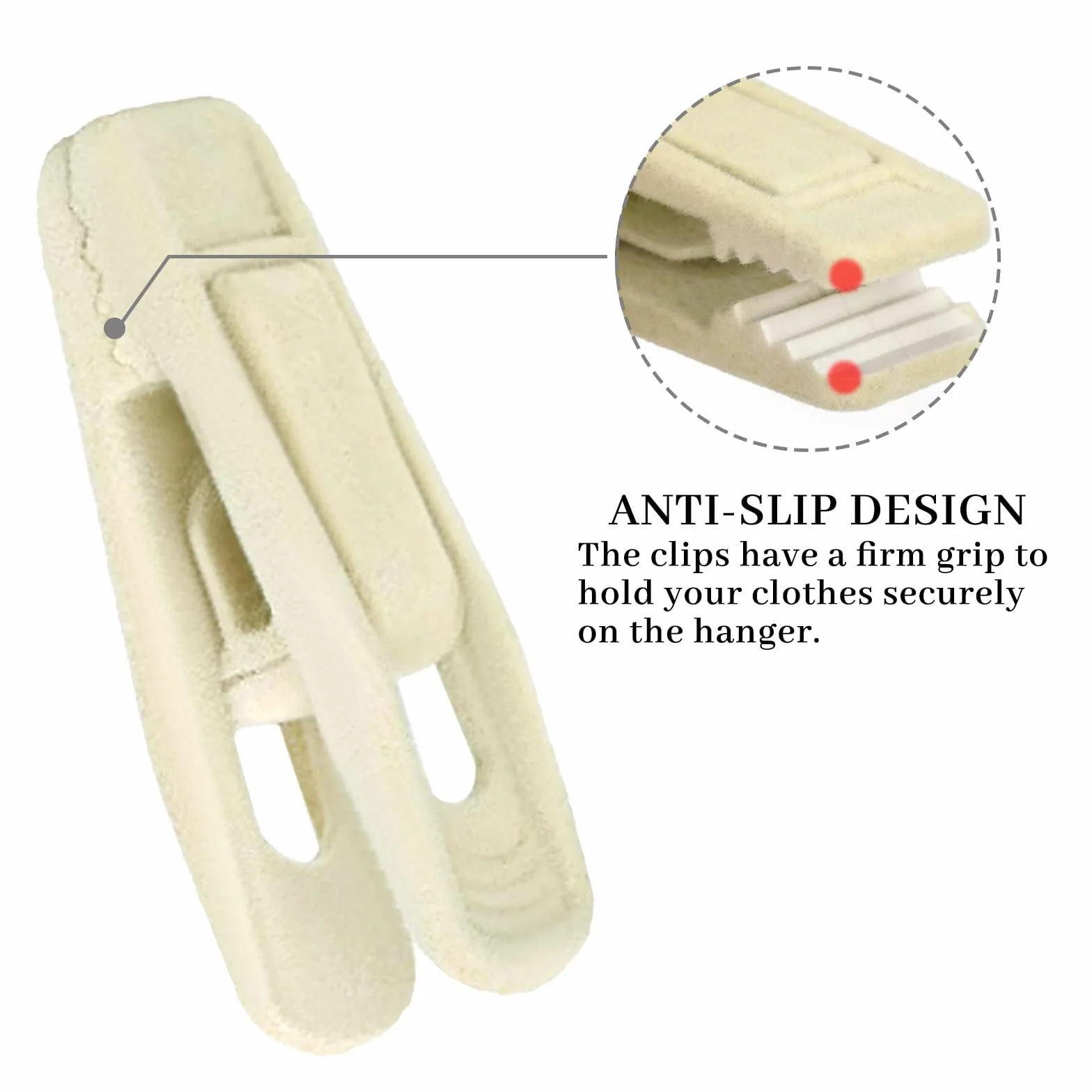 Pinzas de Terciopelo para Ropa, Antideslizantes, Fuertes, Flocados con Dedos, Beige