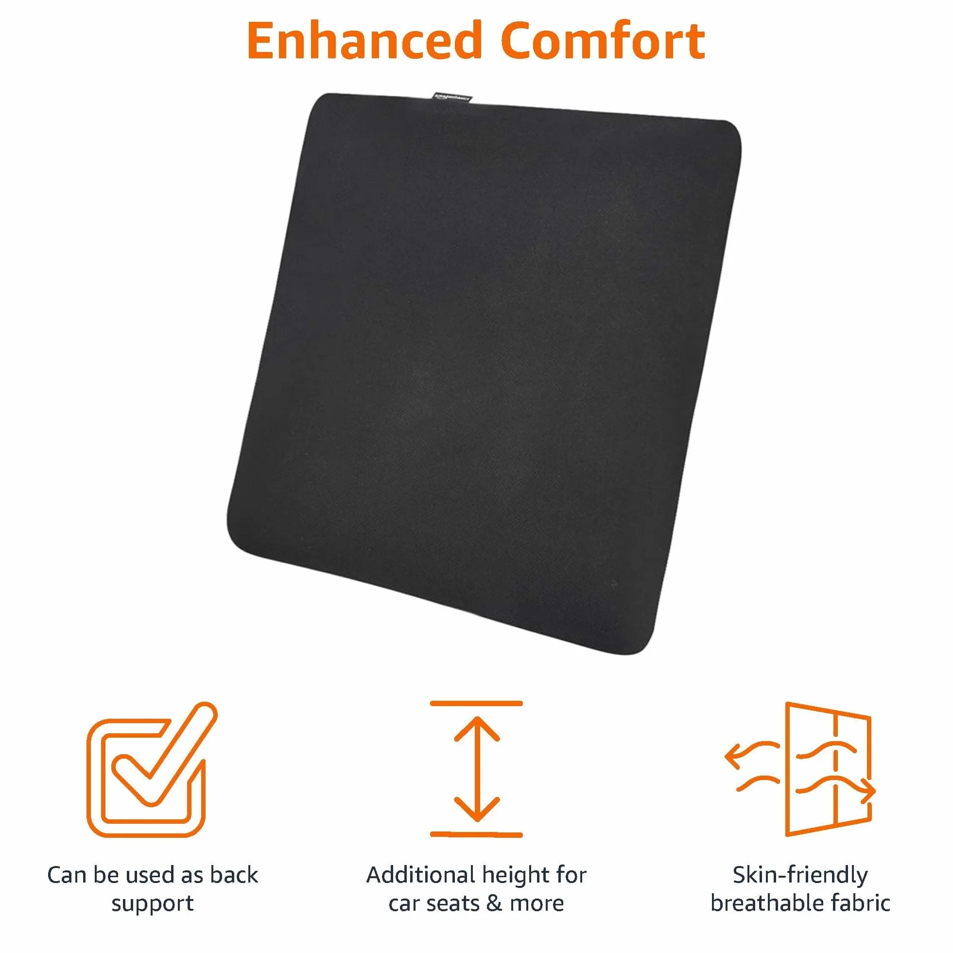 Amazon Basics Cojín de asiento de espuma viscoelástica, 37.6 x 38 x 3.3 cm, negro