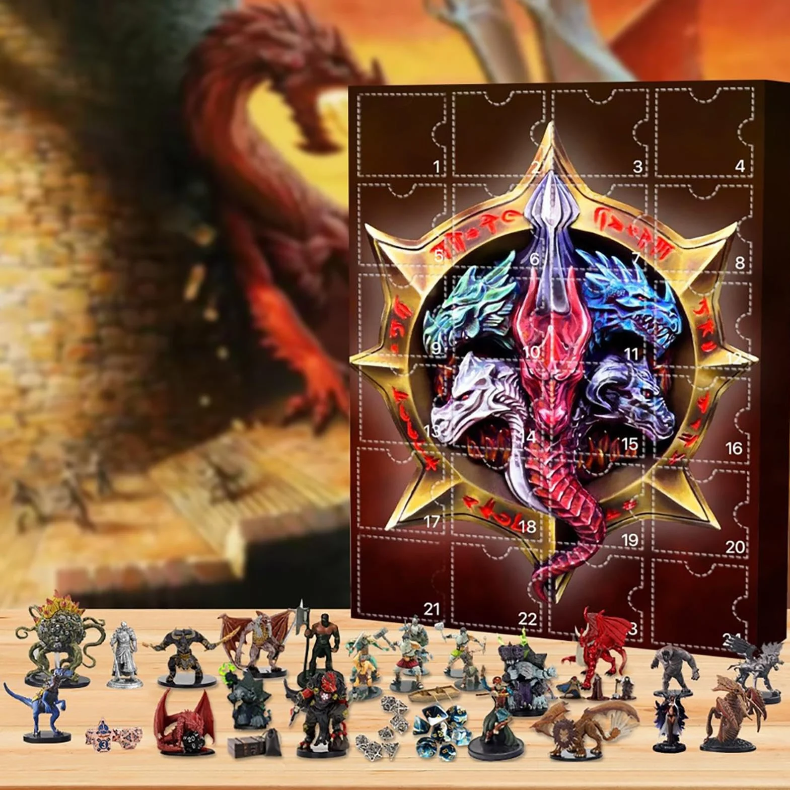 Calendario de Adviento Dungeons & Dragons 2025 | Calendario de Navidad con Colgante de Dragones 24 Días | Adornos de Acrílico 2D